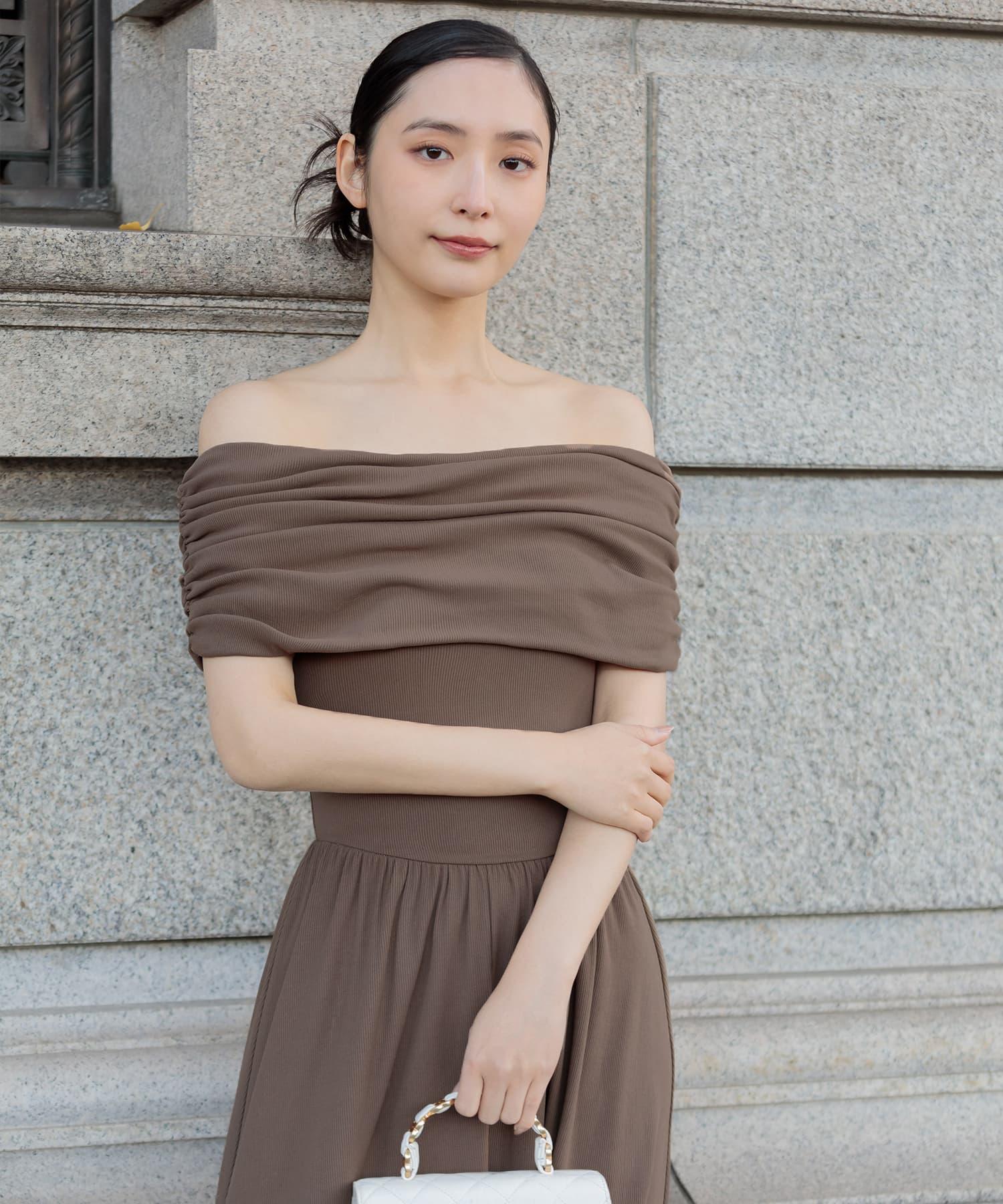 【当日発送】アームカバーオフショルダーリブニットワンピース