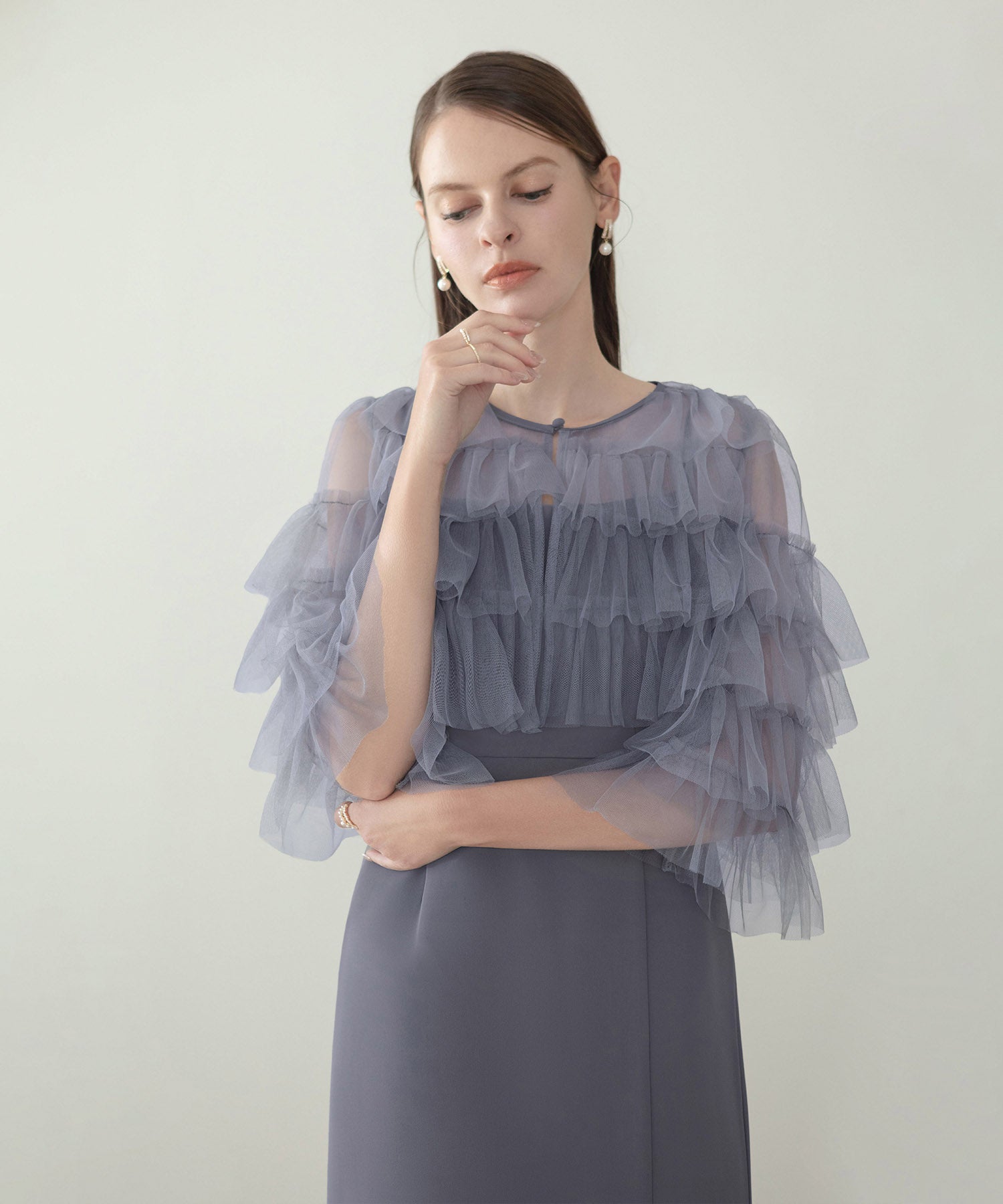 【当日発送】ティアードチュールボレロ フリルIラインワンピースドレス