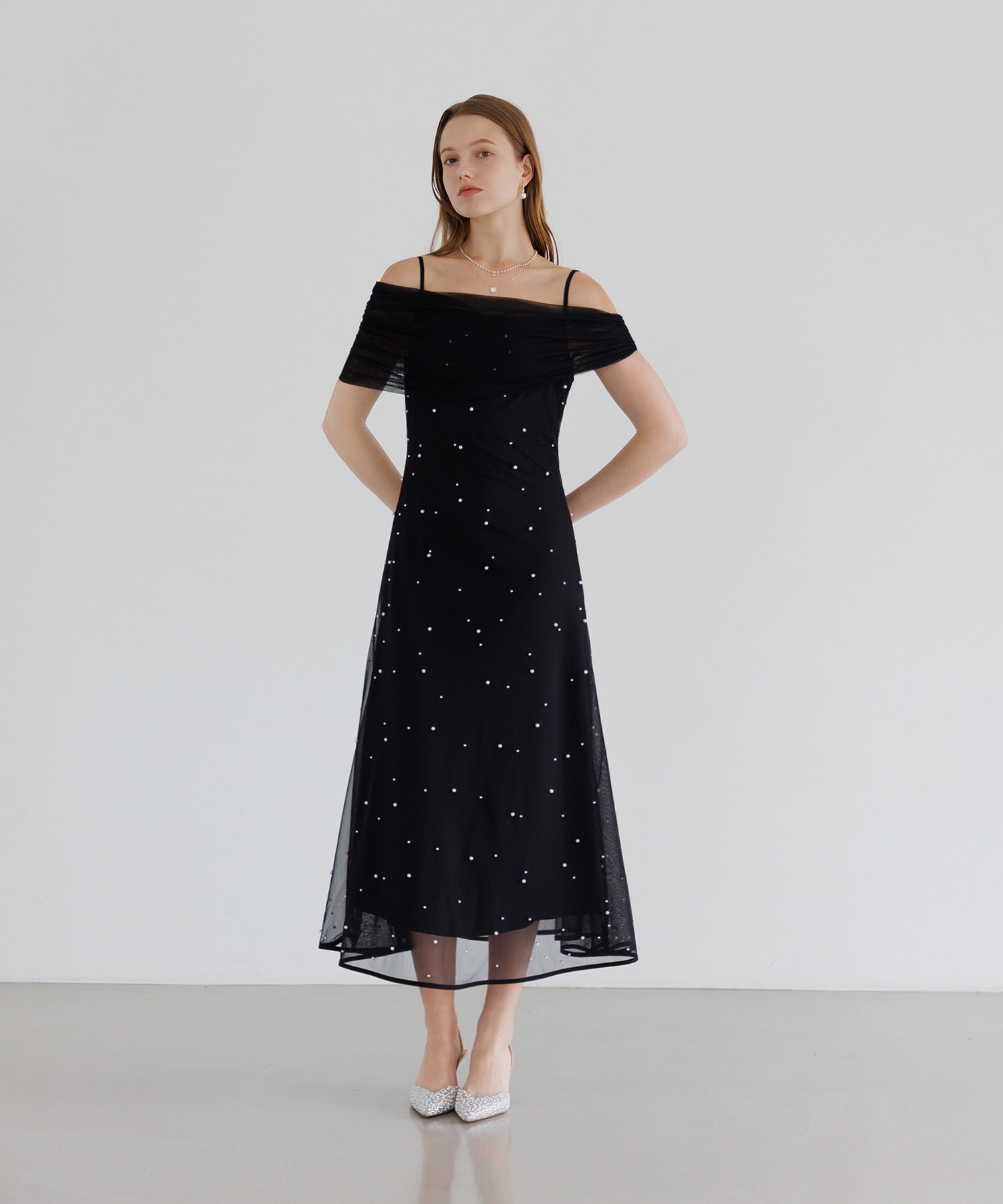 【一部当日発送】2WAYチュールトップスパールAラインワンピースドレス