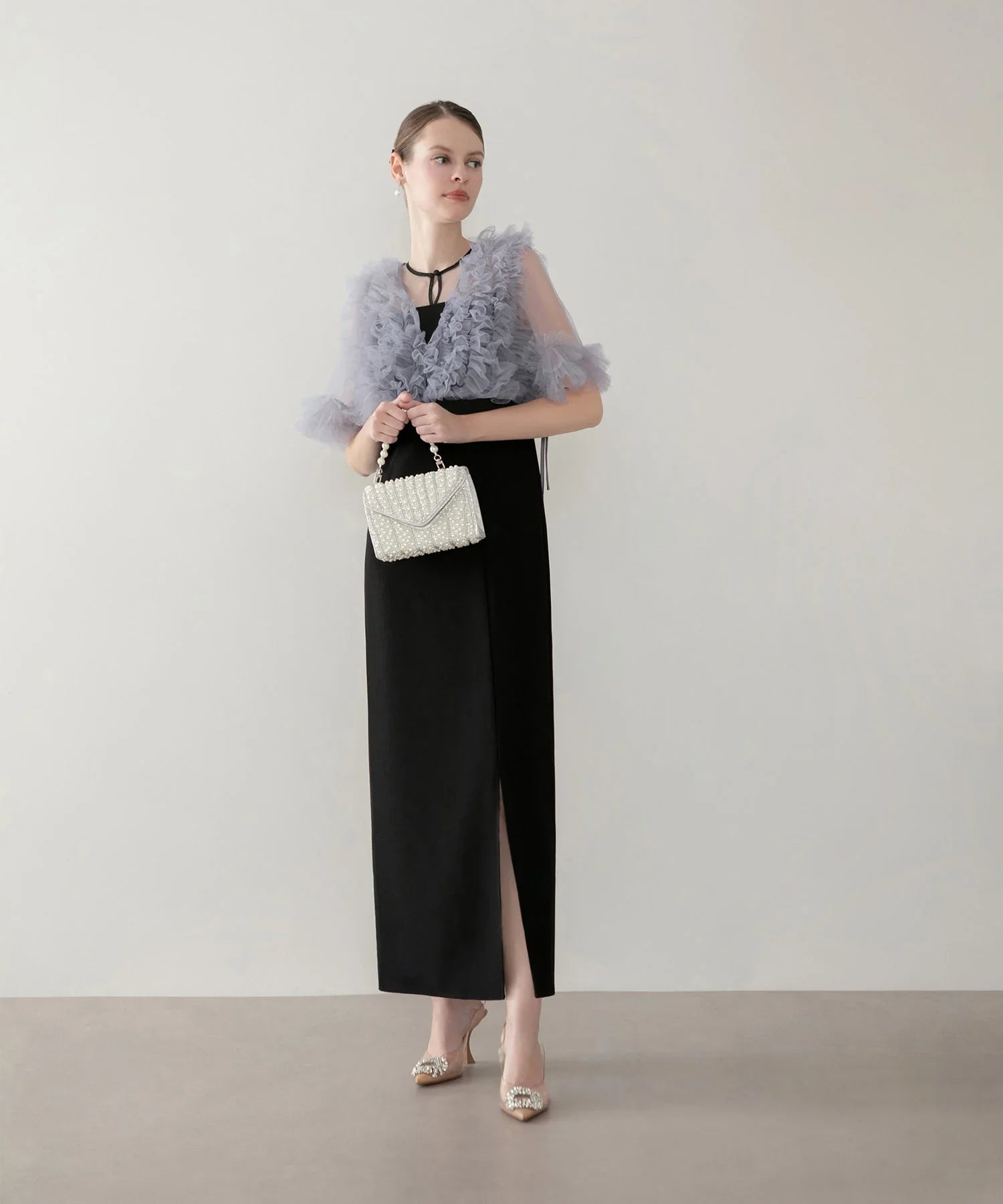 【当日発送】チュールフリルビスチェIラインワンピースドレス