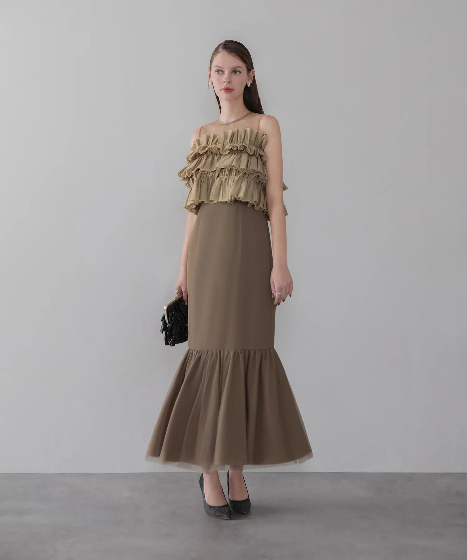 【当日発送】3WAYアシンメトリーチュールフリルワンピースドレス