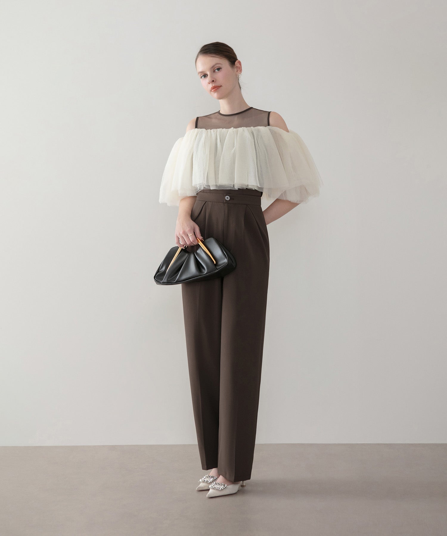 【当日発送】シアーチュールオフショルダーセットアップパンツドレス