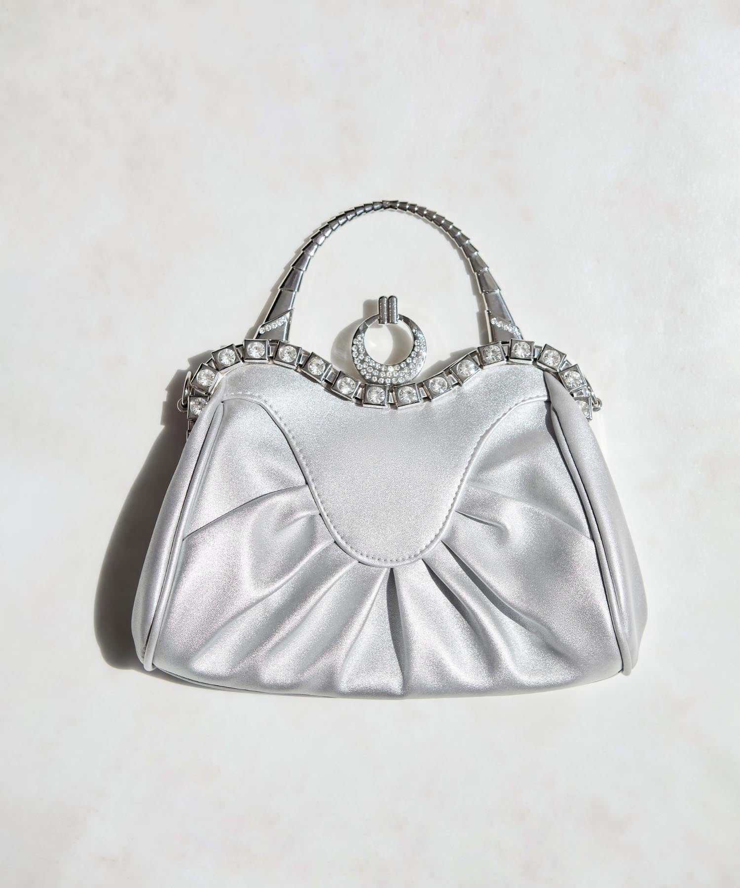 【当日発送】フェイクレザープリーツデザインビジュー2WAYショルダーバッグ