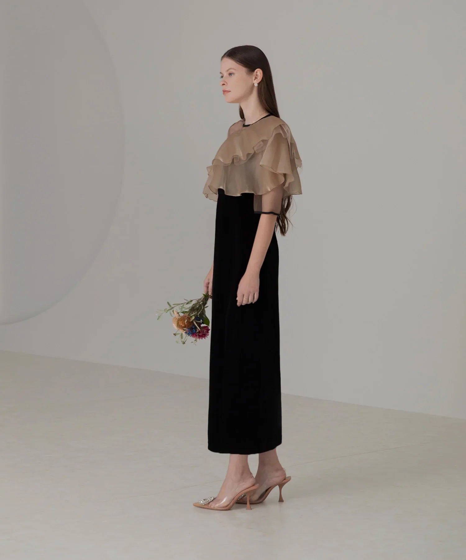 【当日発送】アシンメトリーティアードフリル3WAYベロアワンピースドレス