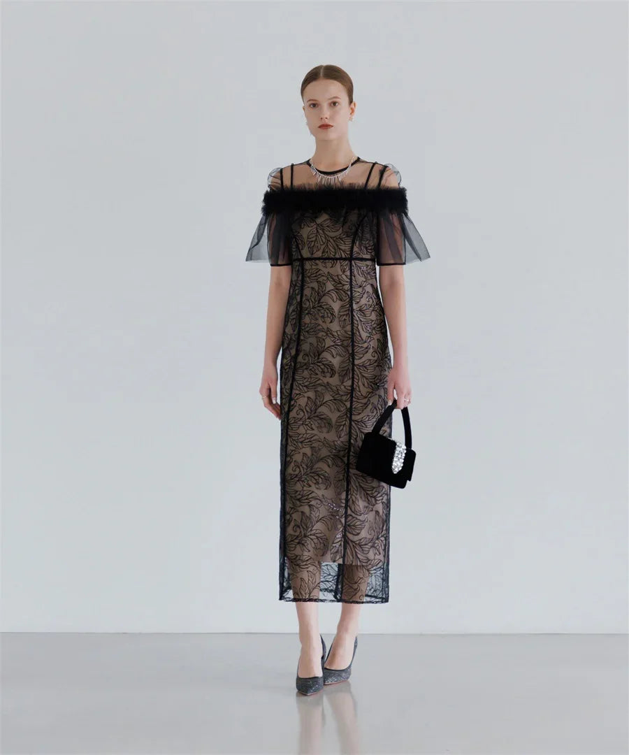 【当日発送】3WAYフラワーチュールアシンメトリーIラインワンピースドレス