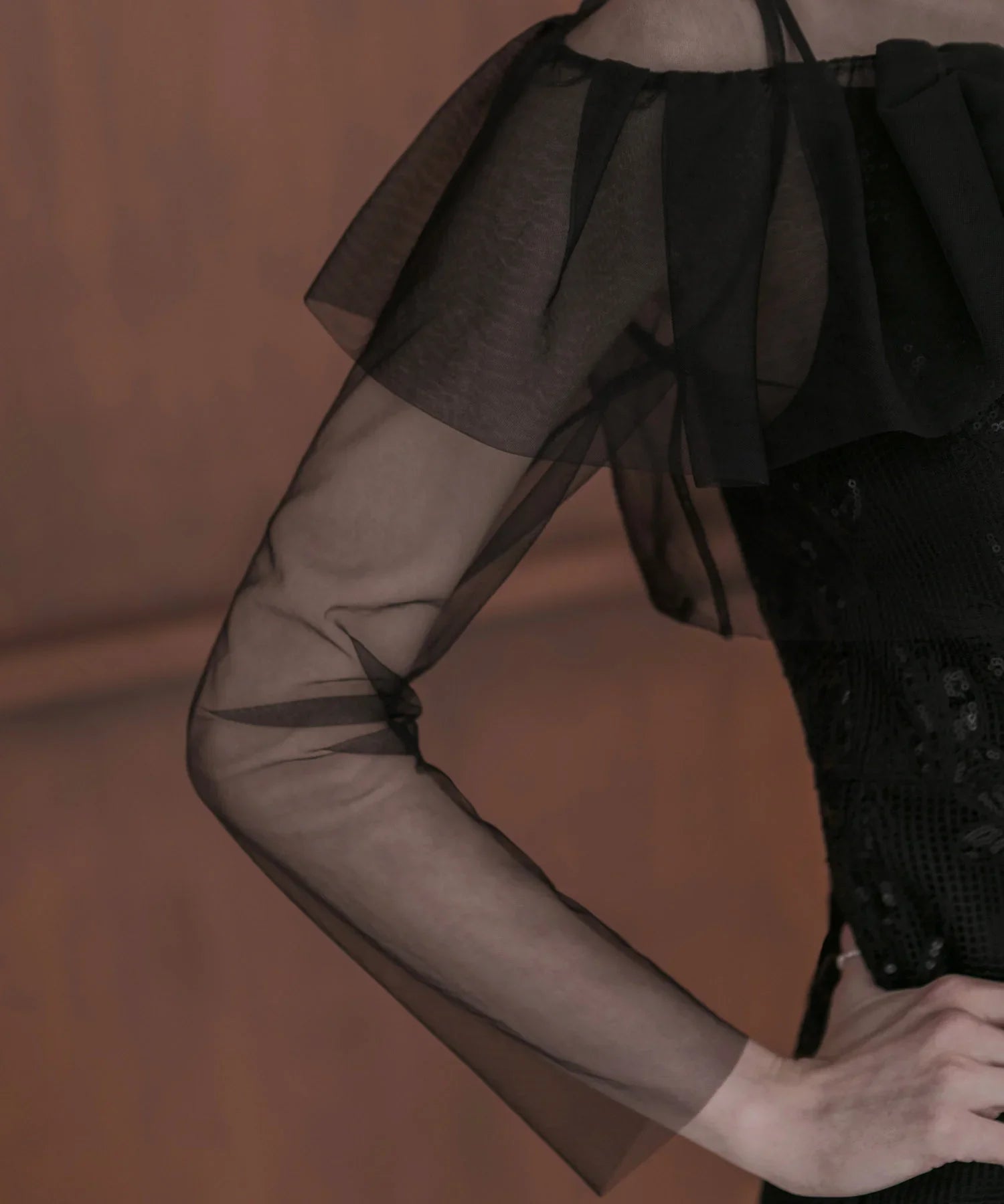 【当日発送】2WAYアシンメトリーフリルチュールフラワーIラインワンピースドレス