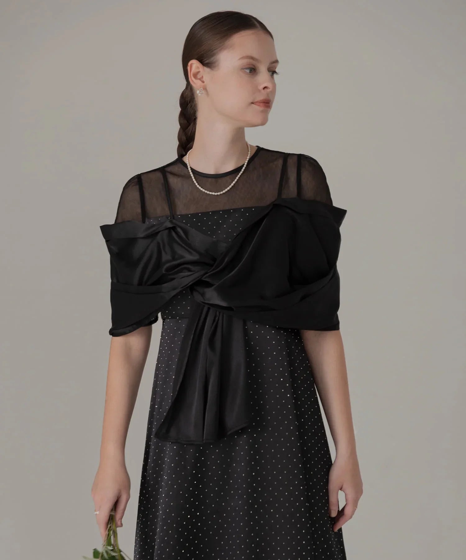 【SOLD OUT】2WAYリボンボレロドットストーンワンピースドレス