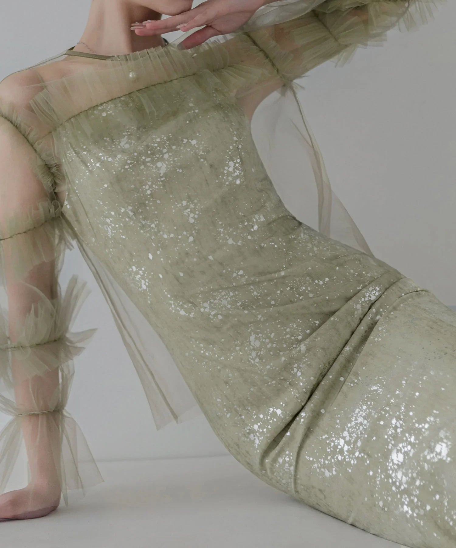 【SOLD OUT】チュールフリルペイントマーメイドワンピースドレス