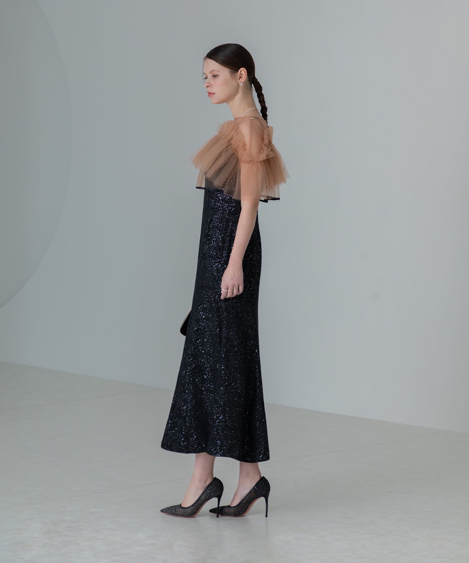 【当日発送】チュールフリルボレロペイントマーメイドワンピースドレス