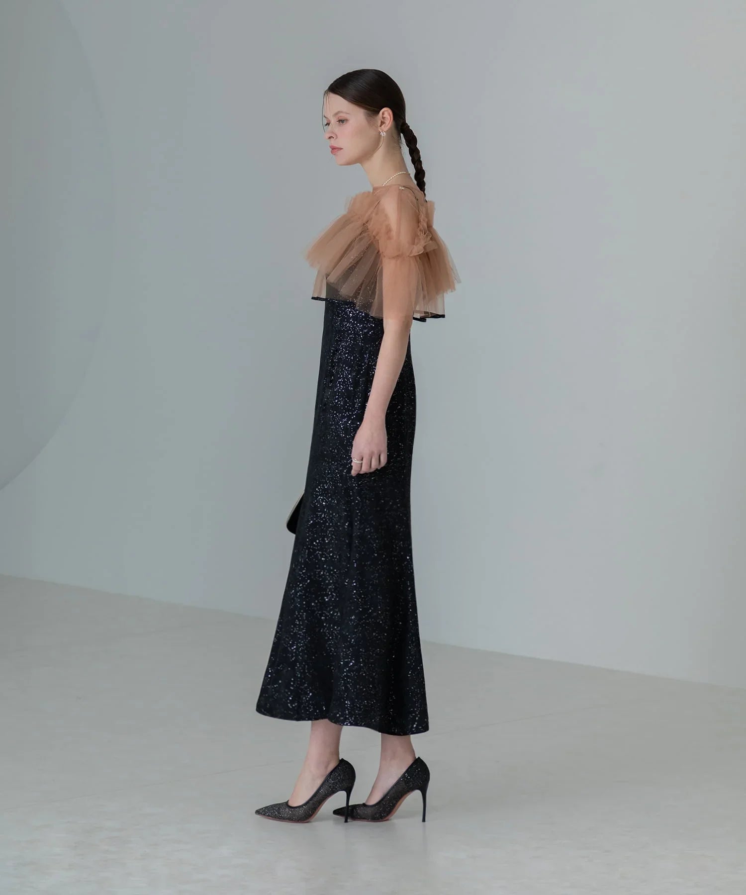 【当日発送】チュールフリルボレロペイントマーメイドワンピースドレス