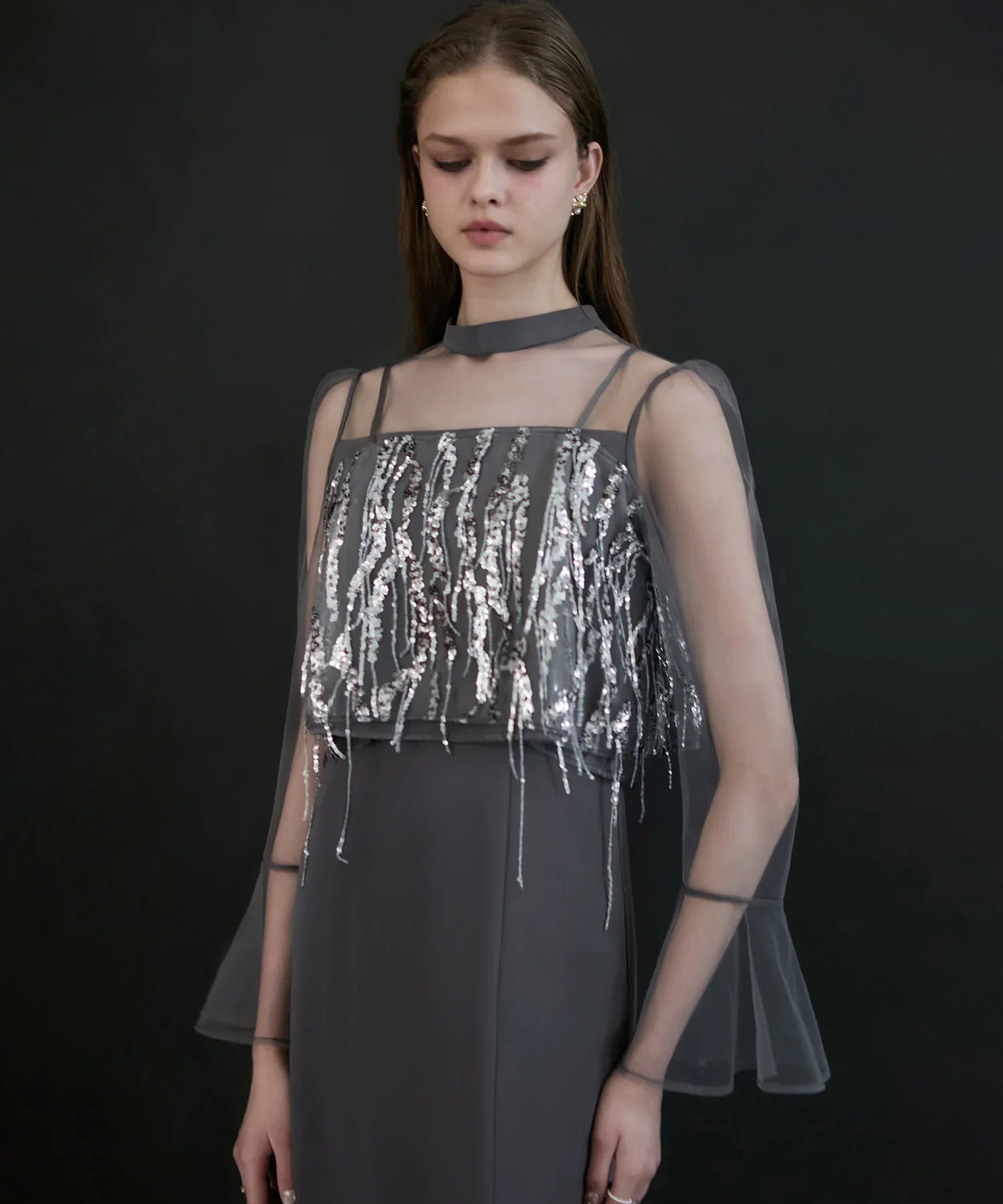 【当日発送】2WAYスパンコールビスチェチュールIラインワンピースドレス