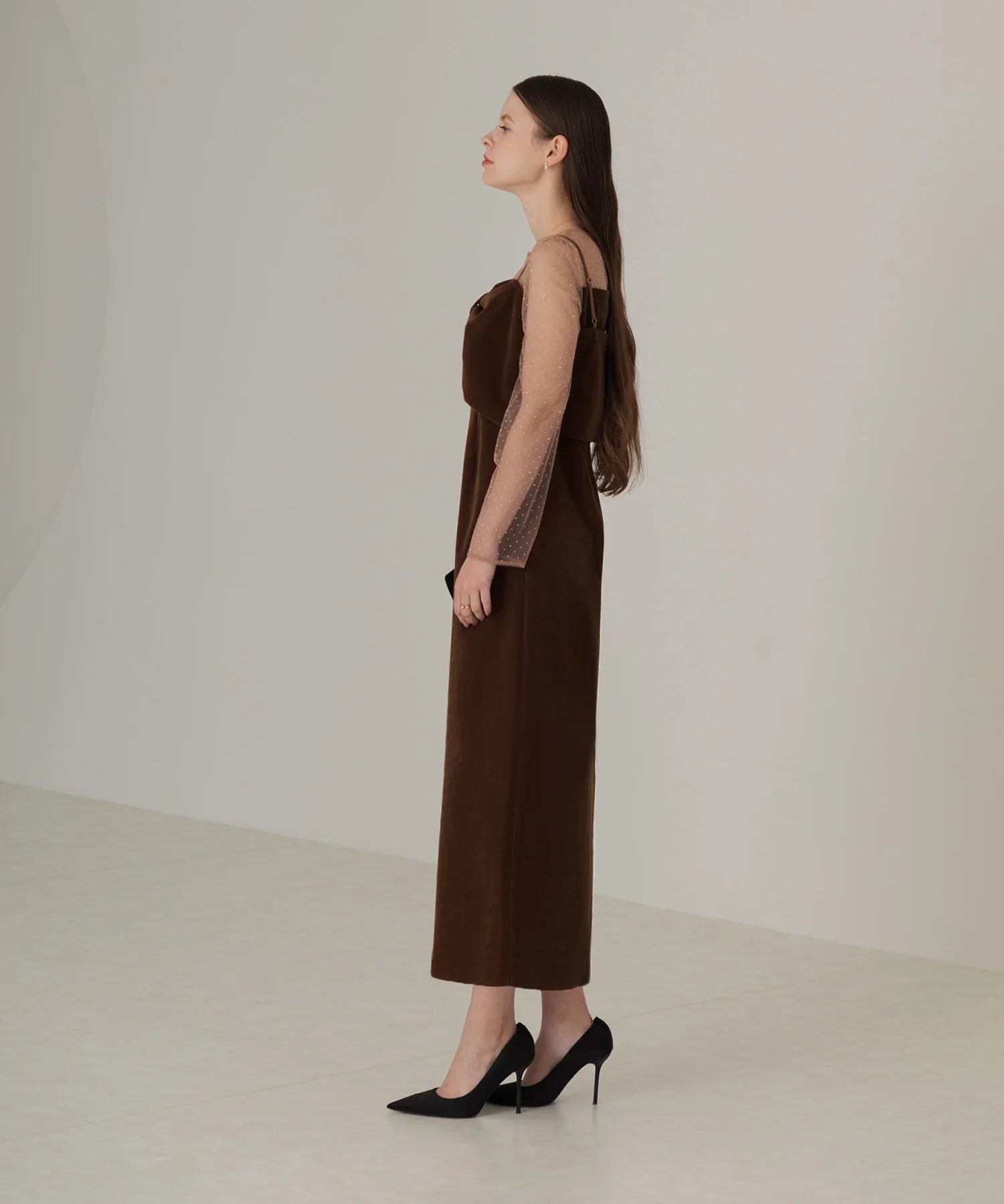 【当日発送】2WAYリボンビスチェドットストーンベロアワンピースドレス