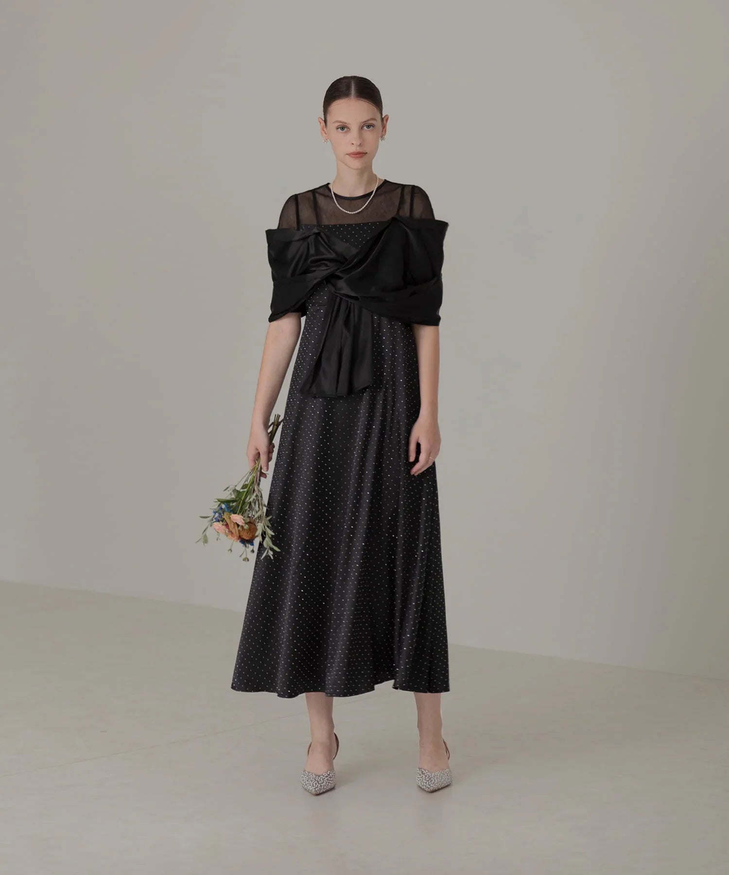 【SOLD OUT】2WAYリボンボレロドットストーンワンピースドレス