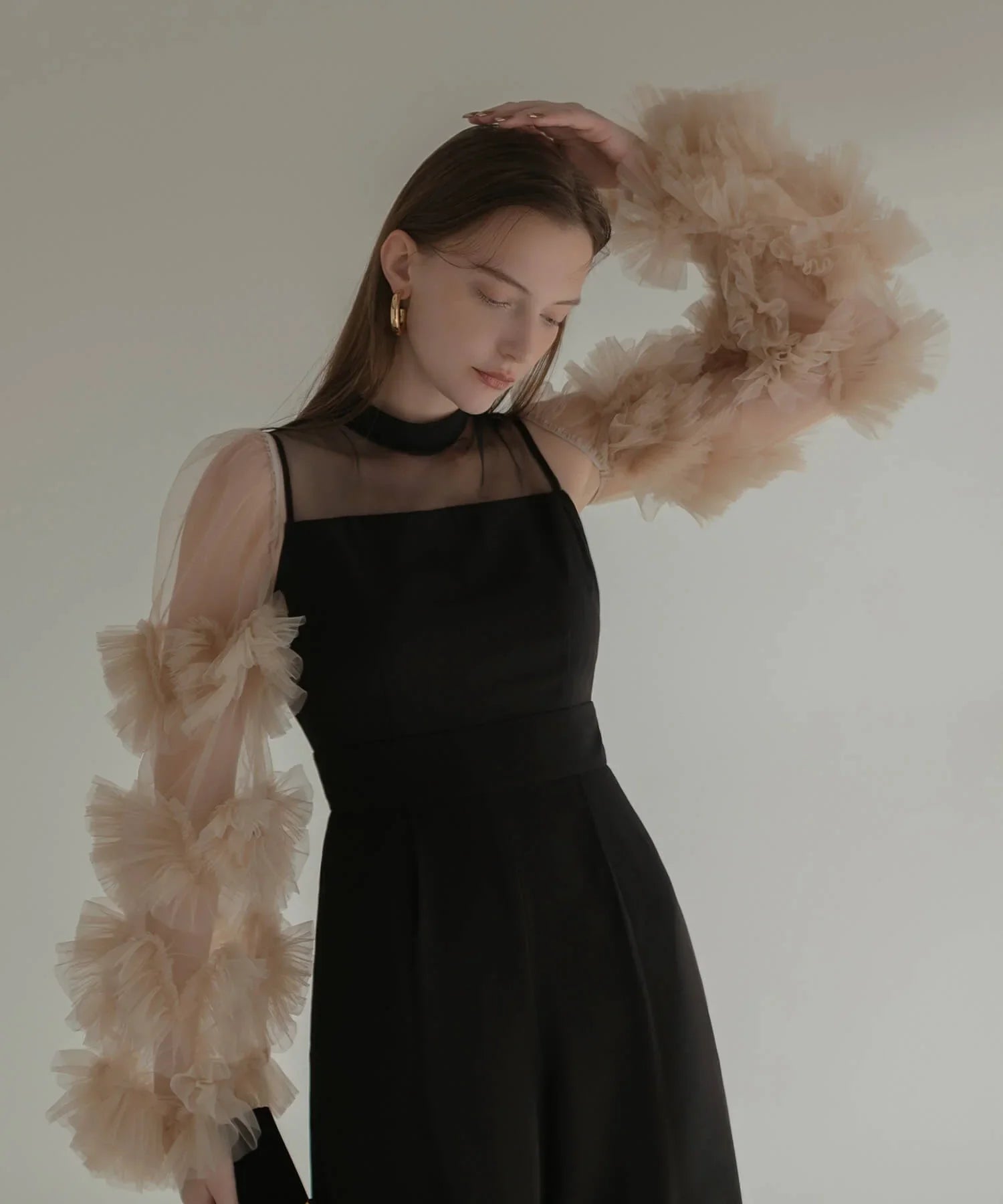 【当日発送】ボリュームチュールスリーブオールインワンパンツドレス