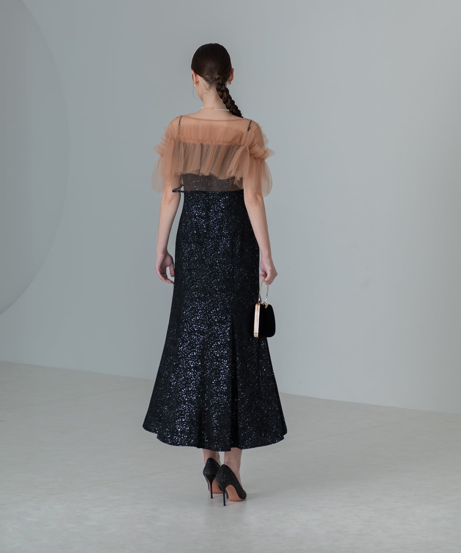 【当日発送】チュールフリルボレロペイントマーメイドワンピースドレス