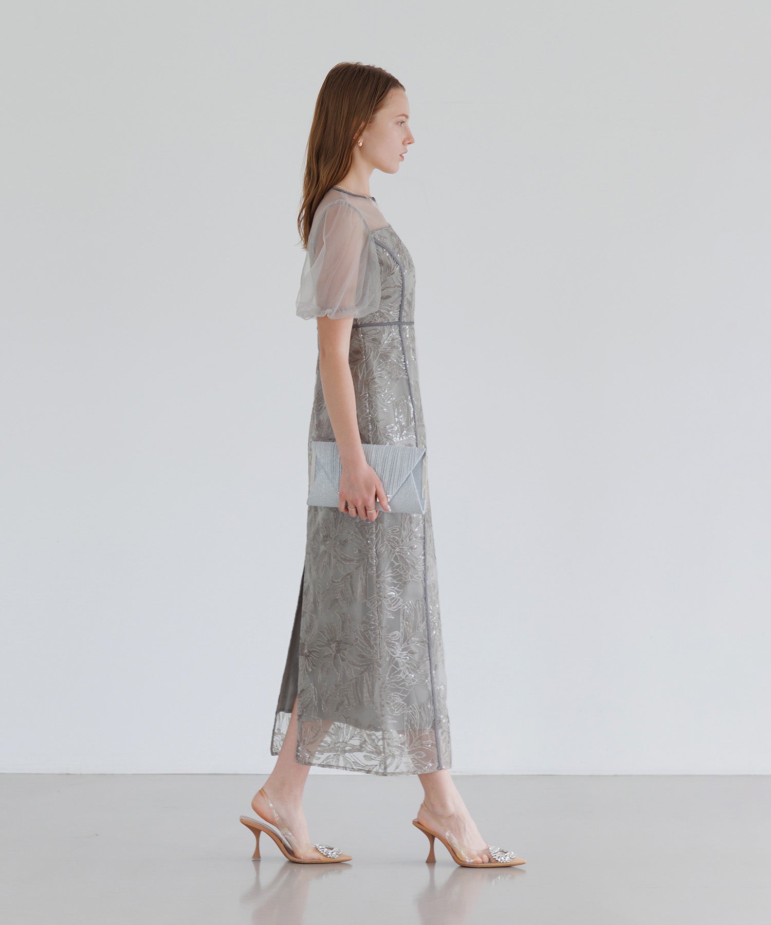 【当日発送】アシンメトリーシアーフラワーワンピースドレス