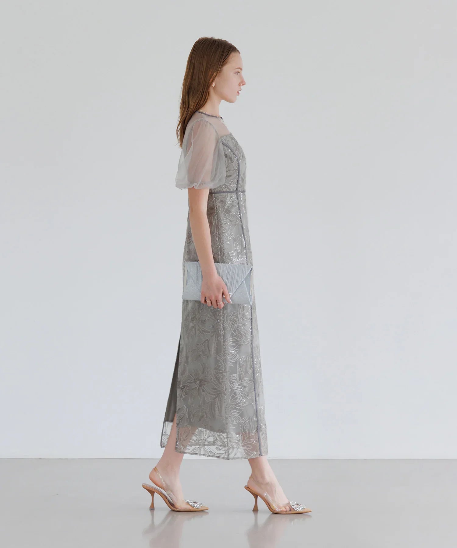 【当日発送】アシンメトリーシアーフラワーワンピースドレス