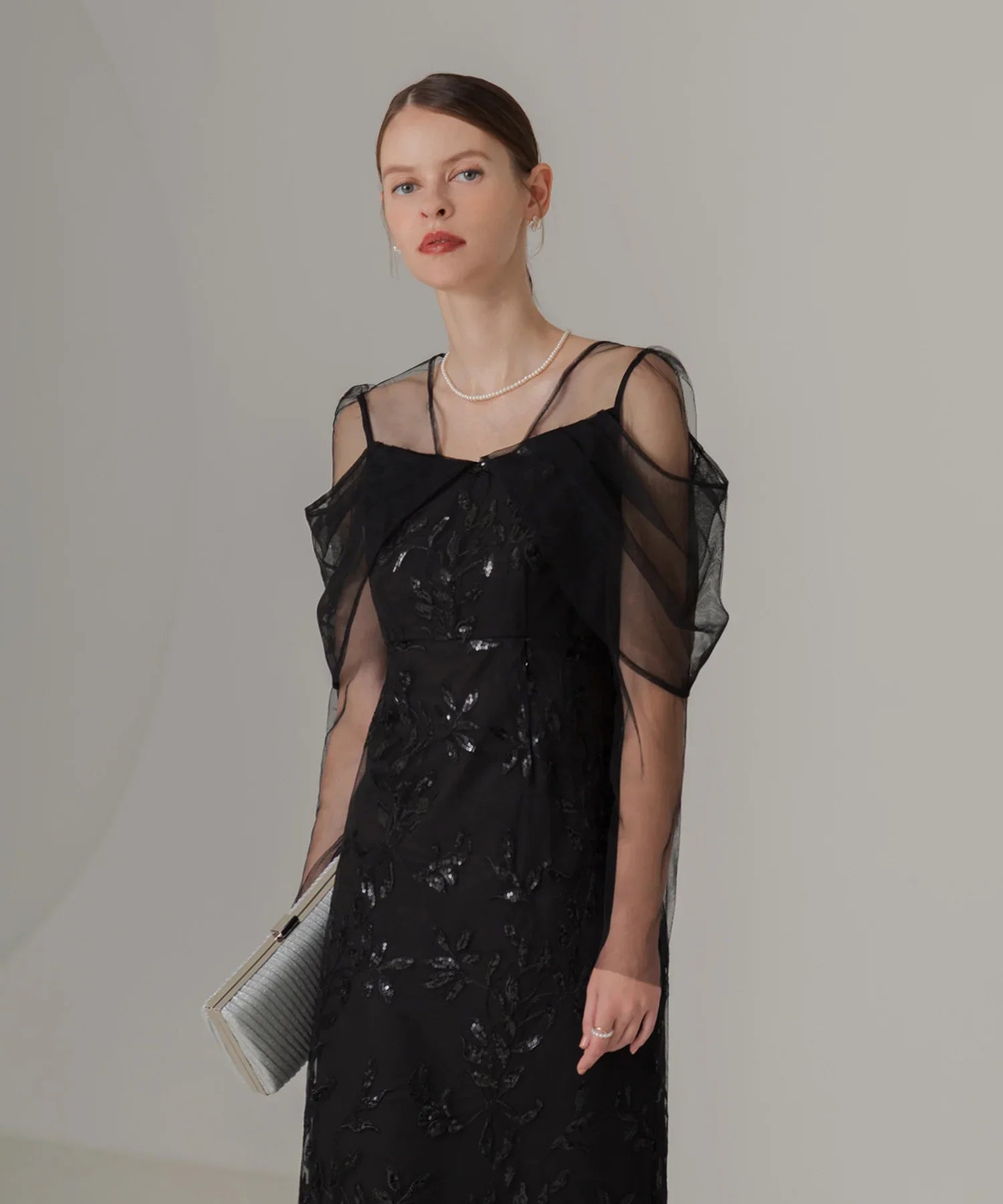 【一部当日発送】チュールロングスリーブリーフIラインワンピースドレス