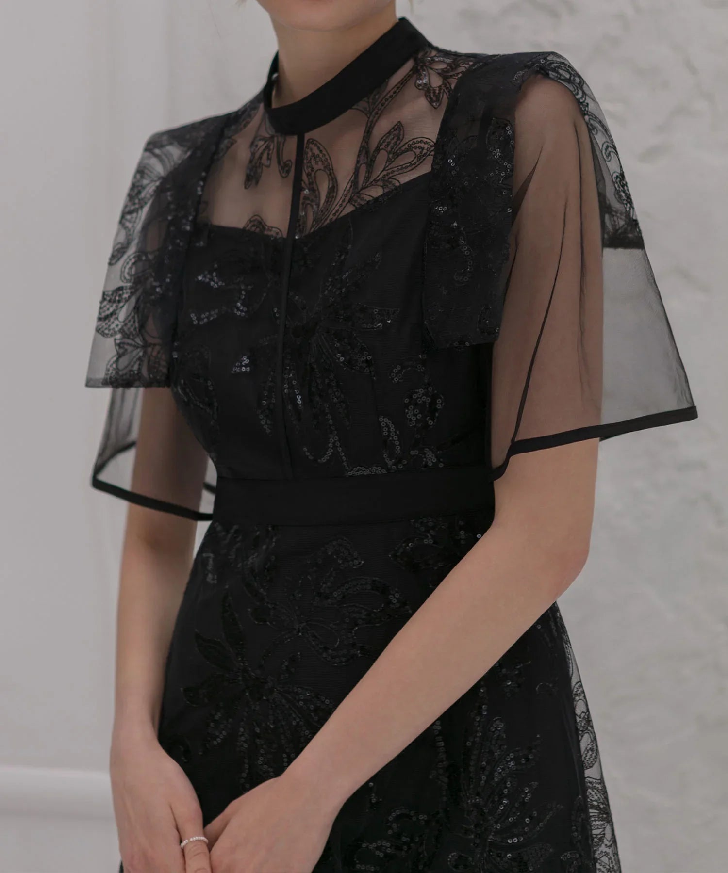 【一部当日発送】フラップデザインフラワースパンコールAラインワンピースドレス