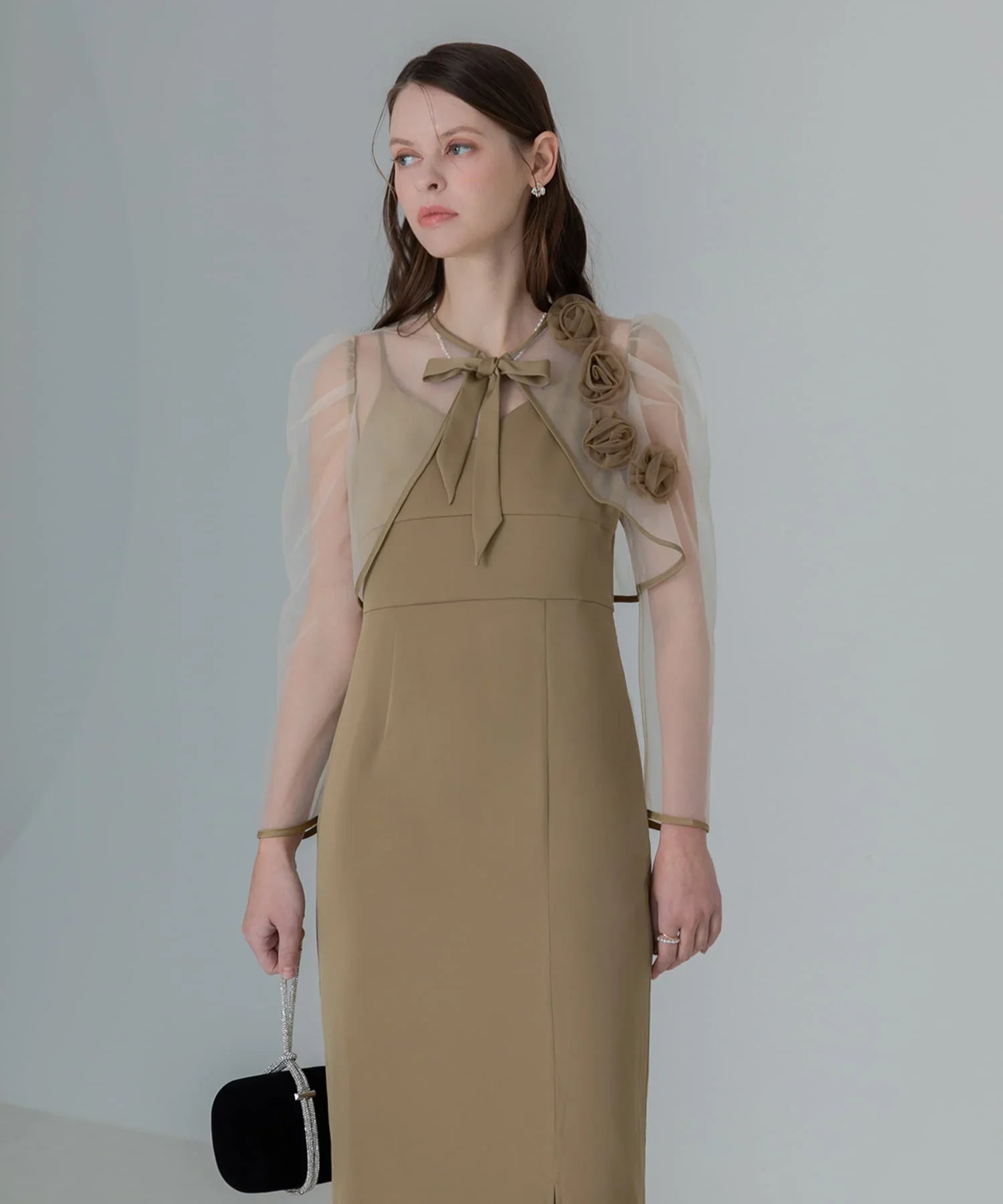 【当日発送】ローズボレロシアースリーブIラインワンピースドレス