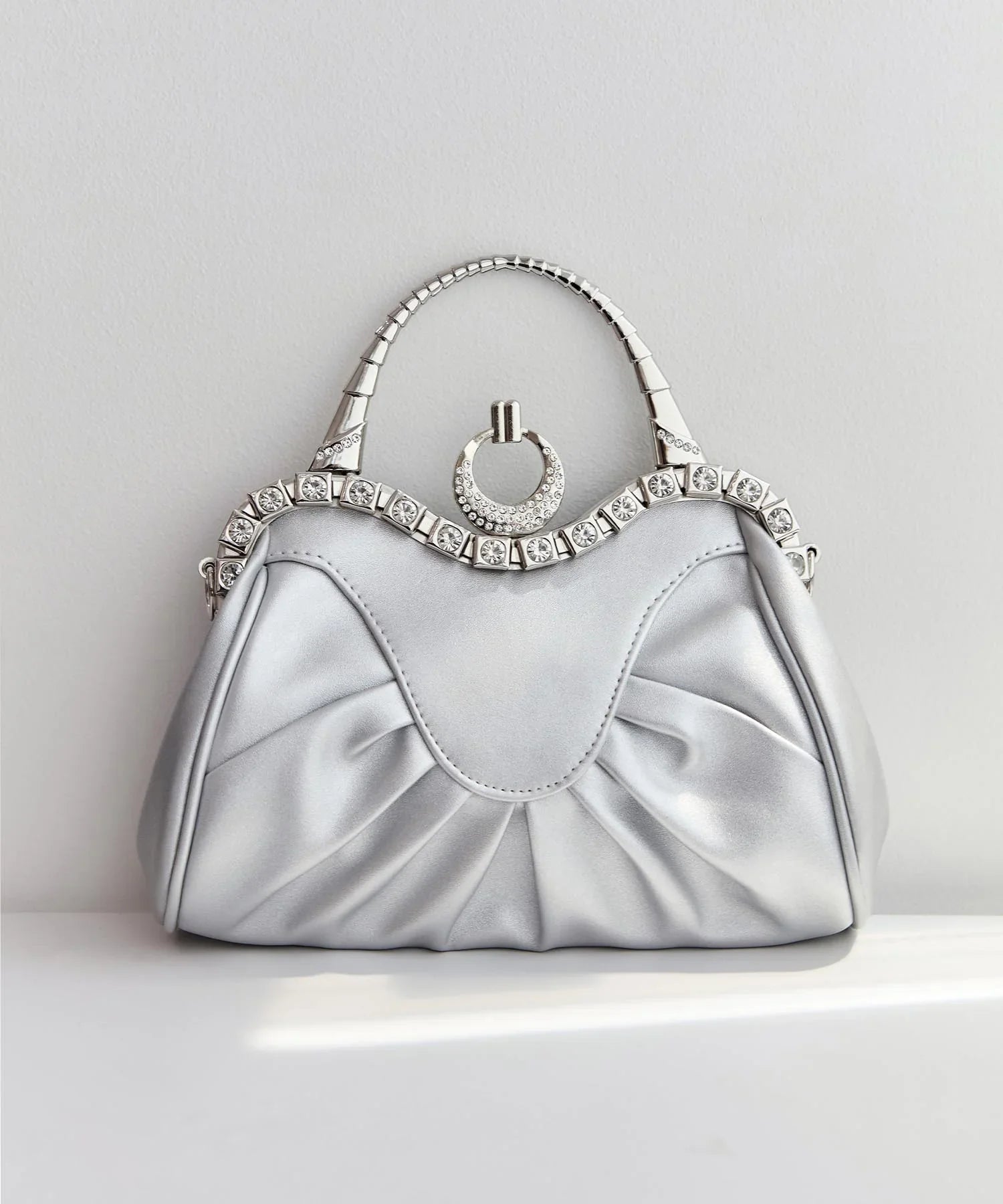 【当日発送】フェイクレザープリーツデザインビジュー2WAYショルダーバッグ