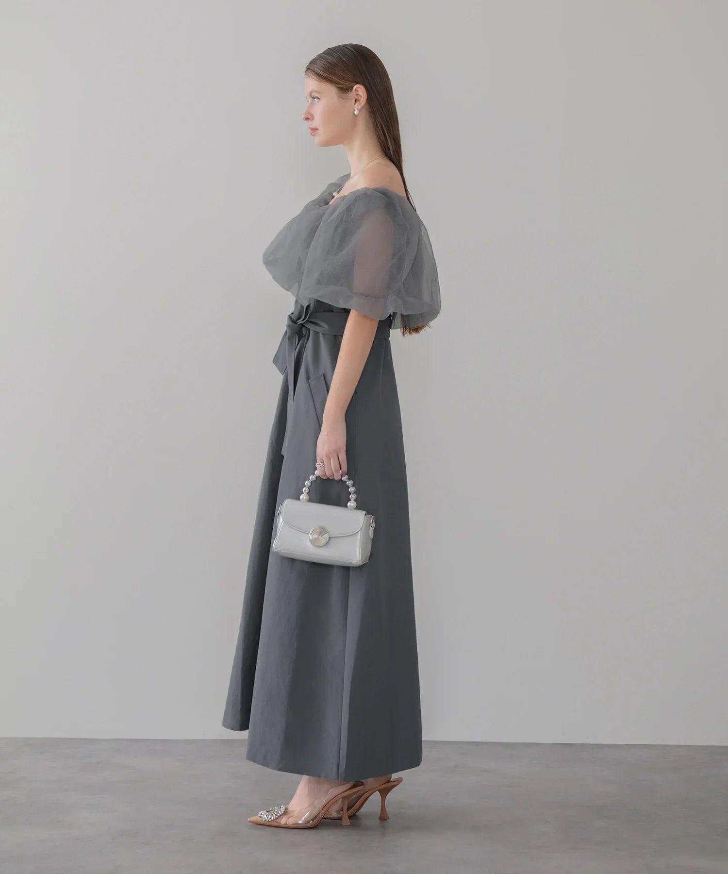 【当日発送】3WAYオフショルチュールトレンチディティールワンピ―スドレス