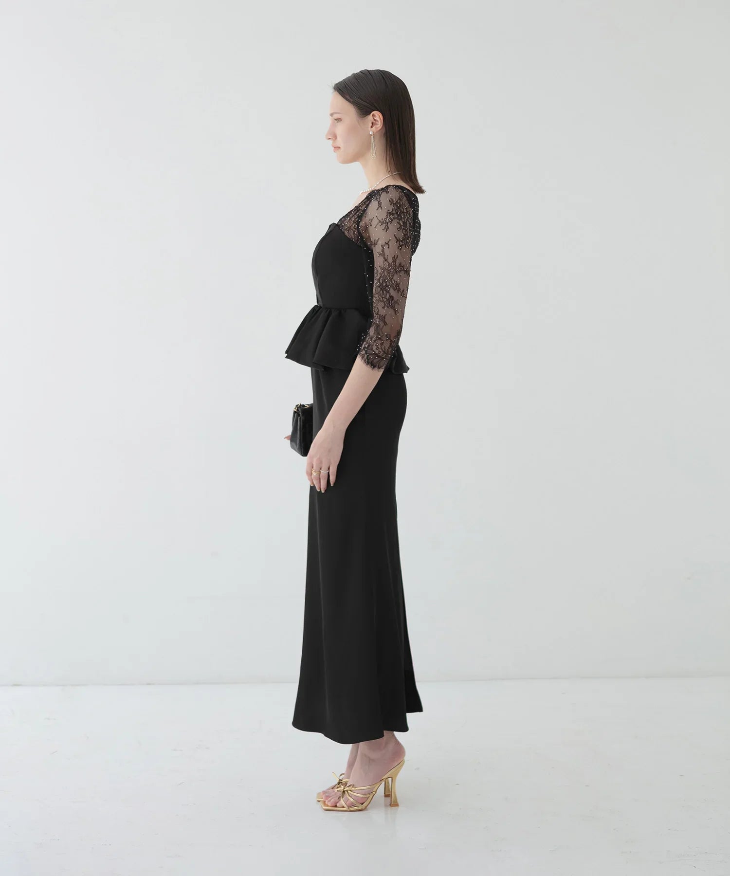 【LEJA LUXE】Lace stone peplum mermaid dress