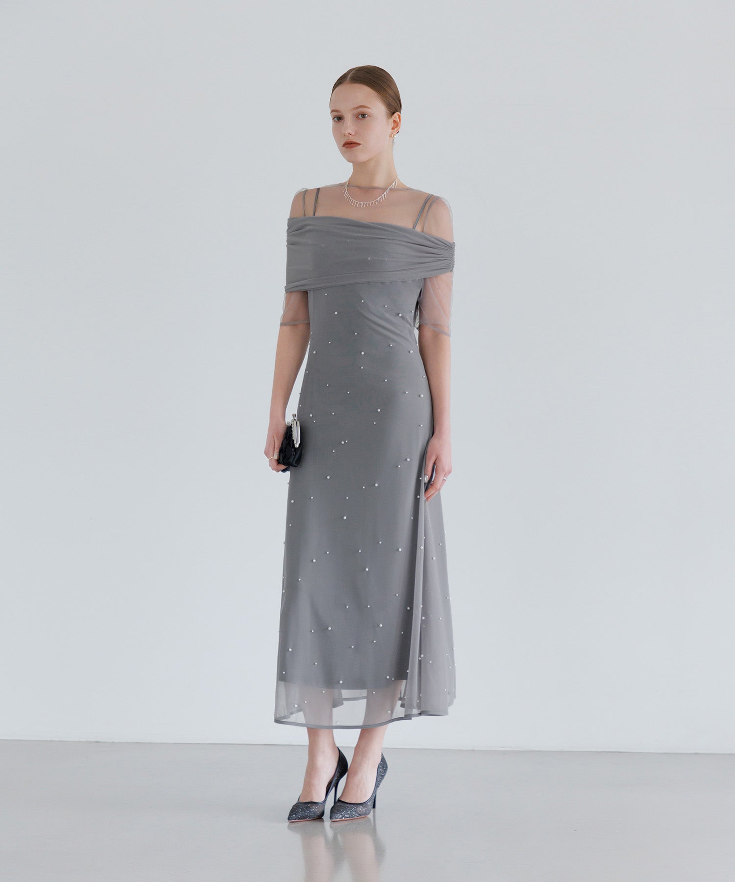 【一部当日発送】2WAYチュールトップスパールAラインワンピースドレス