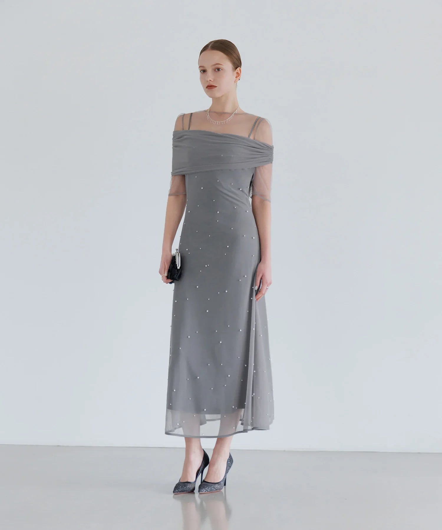 【一部当日発送】2WAYチュールトップスパールAラインワンピースドレス