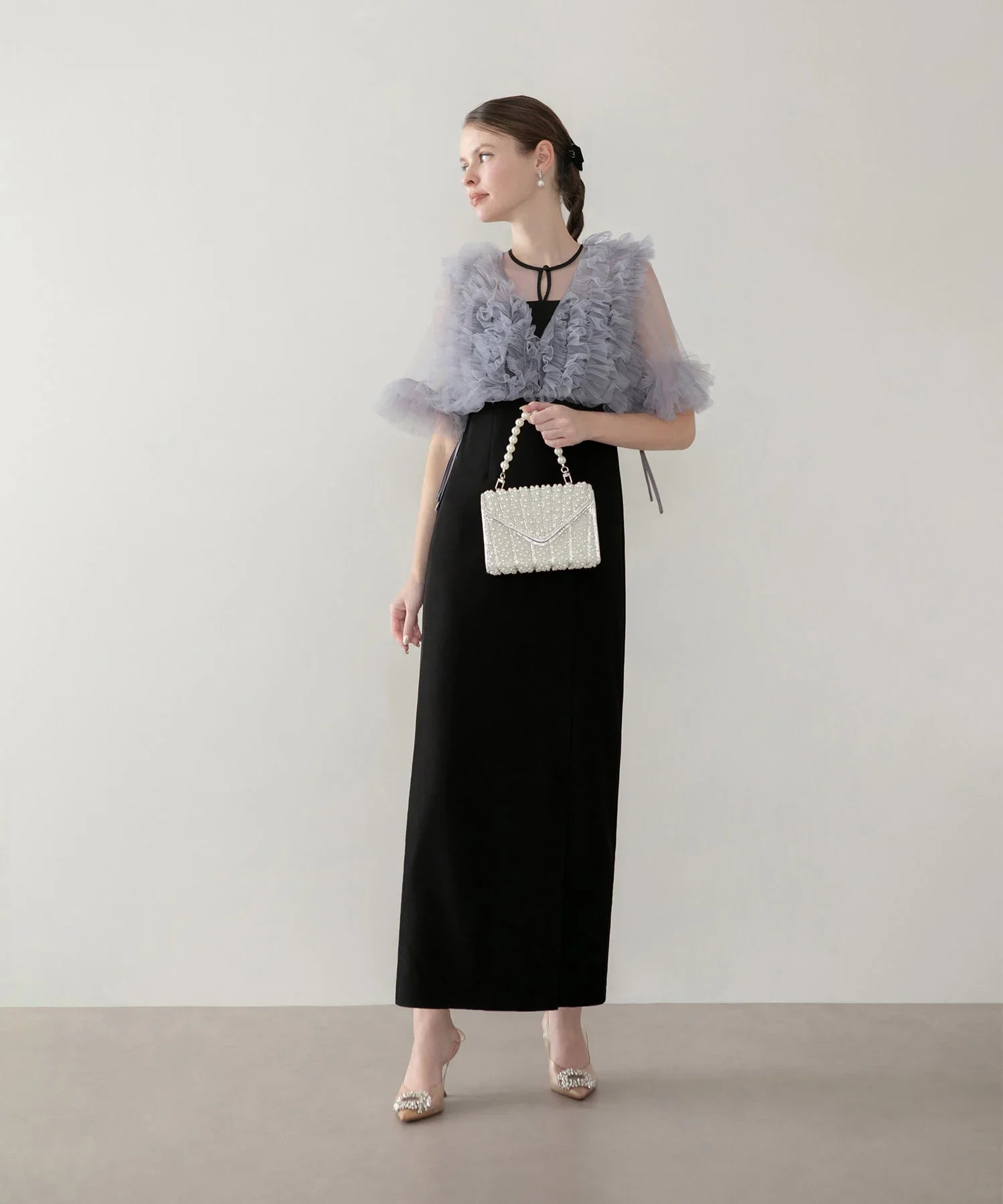 【当日発送】チュールフリルビスチェIラインワンピースドレス