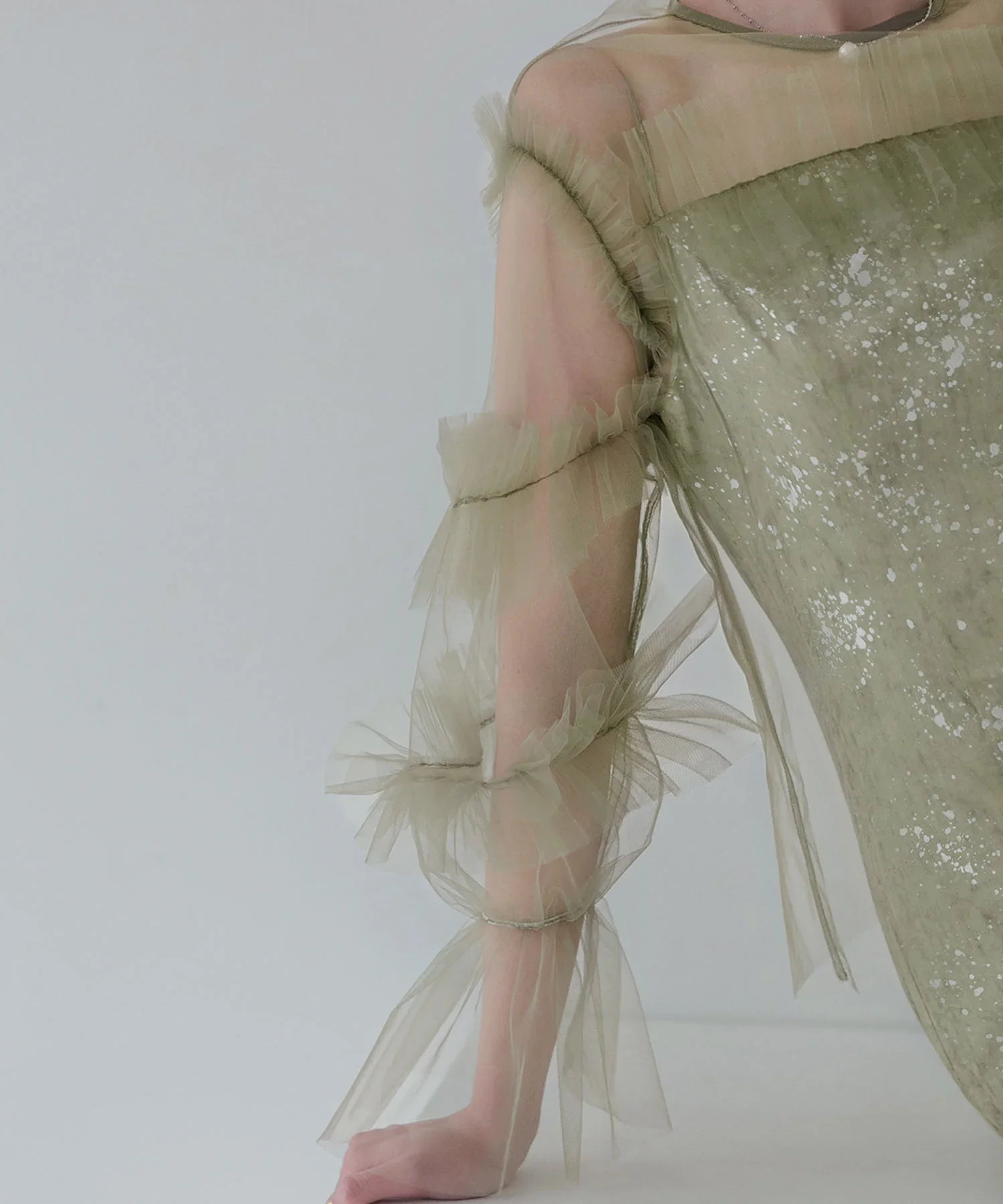 【SOLD OUT】チュールフリルペイントマーメイドワンピースドレス