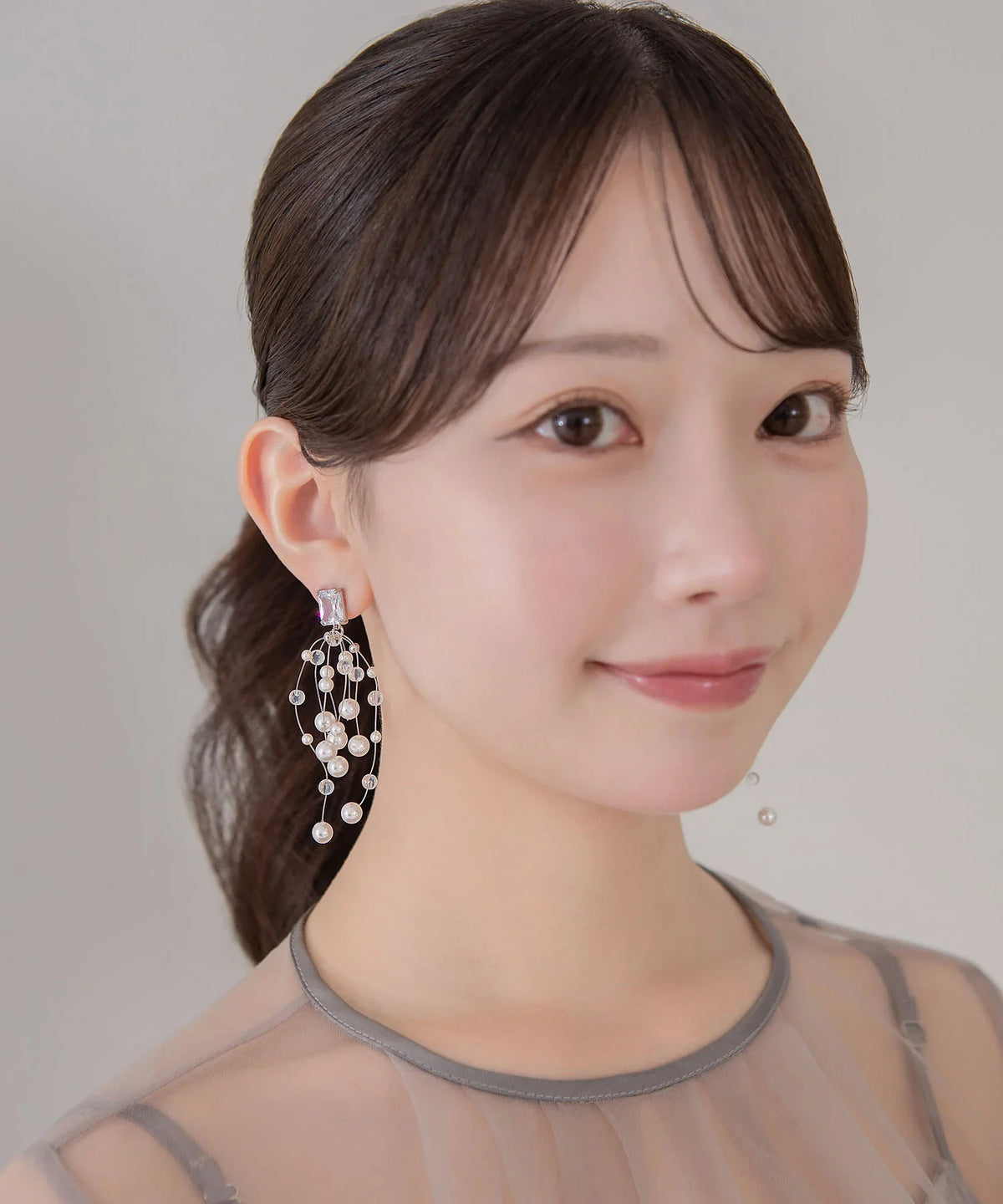 【当日発送】パールクリアビーズワイヤーモチーフピアス