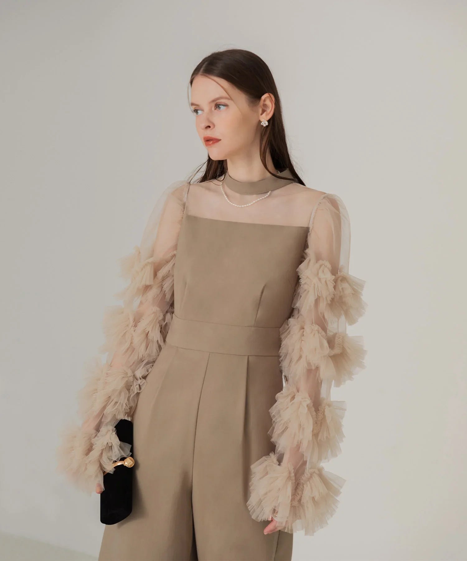 【当日発送】ボリュームチュールスリーブオールインワンパンツドレス