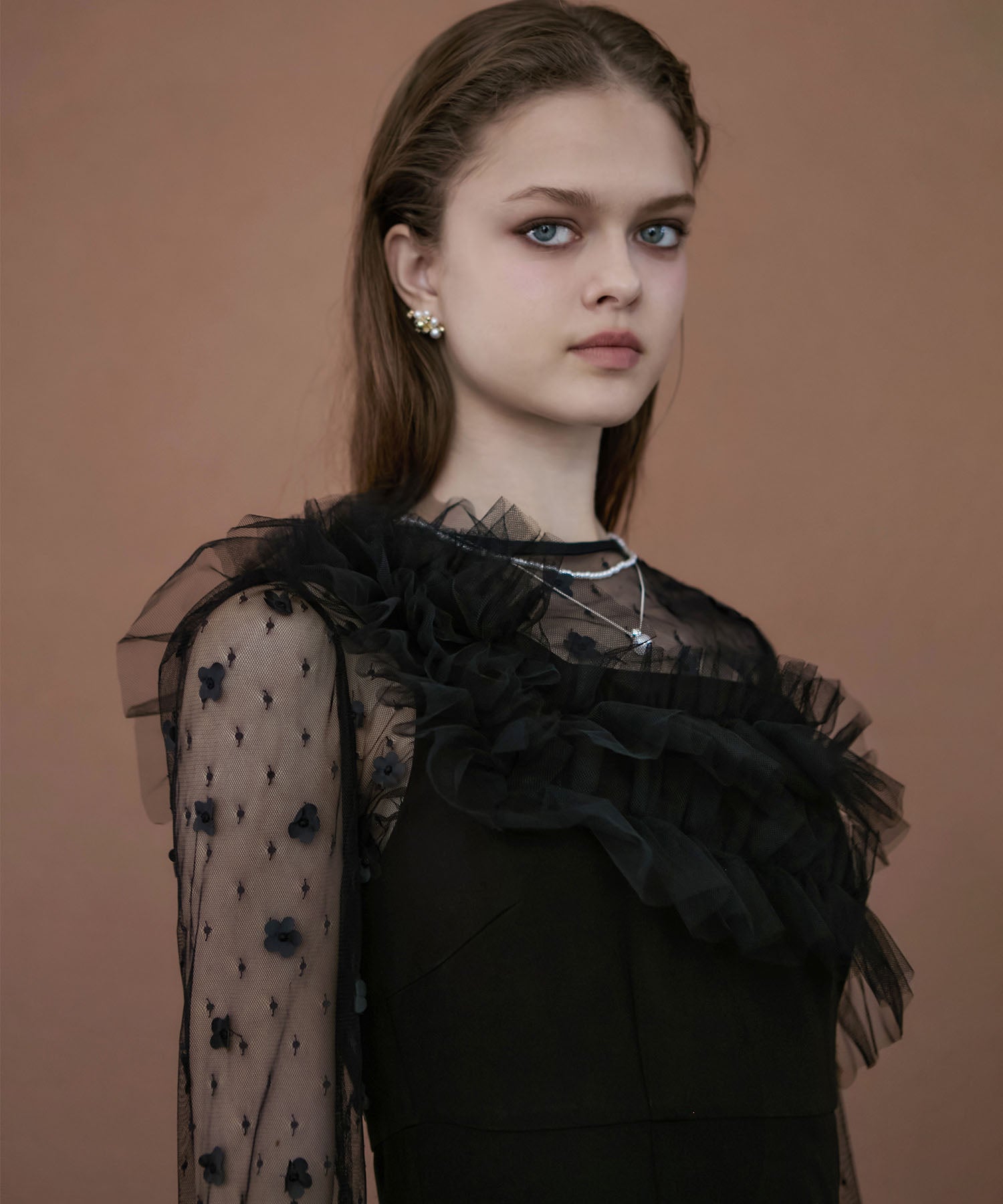 【当日発送】フラワーモチーフアシンメトリーチュールマーメイドワンピースドレス