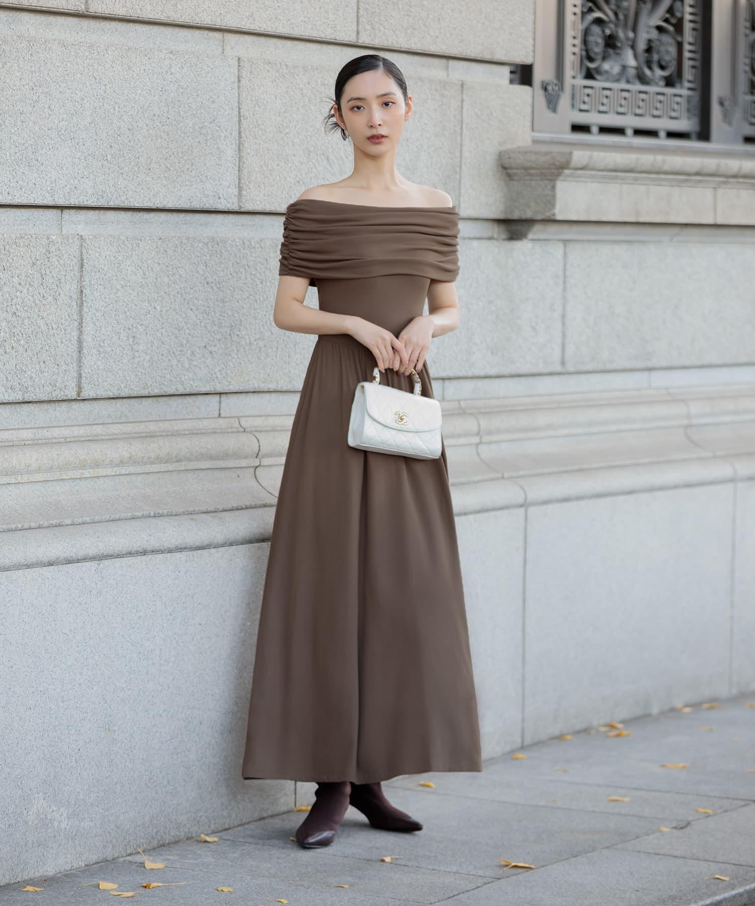 【当日発送】アームカバーオフショルダーリブニットワンピース