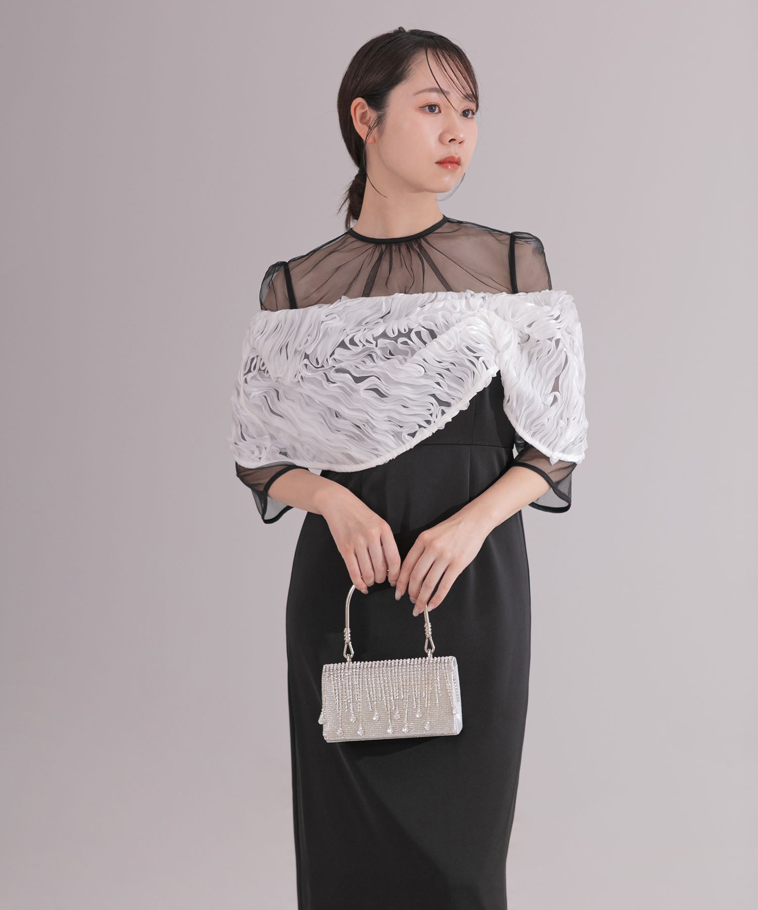 【当日発送】ドレープデザインIラインワンピースドレス