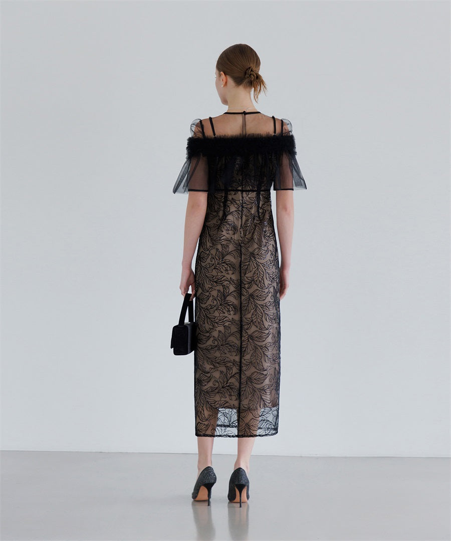 【当日発送】3WAYフラワーチュールアシンメトリーIラインワンピースドレス