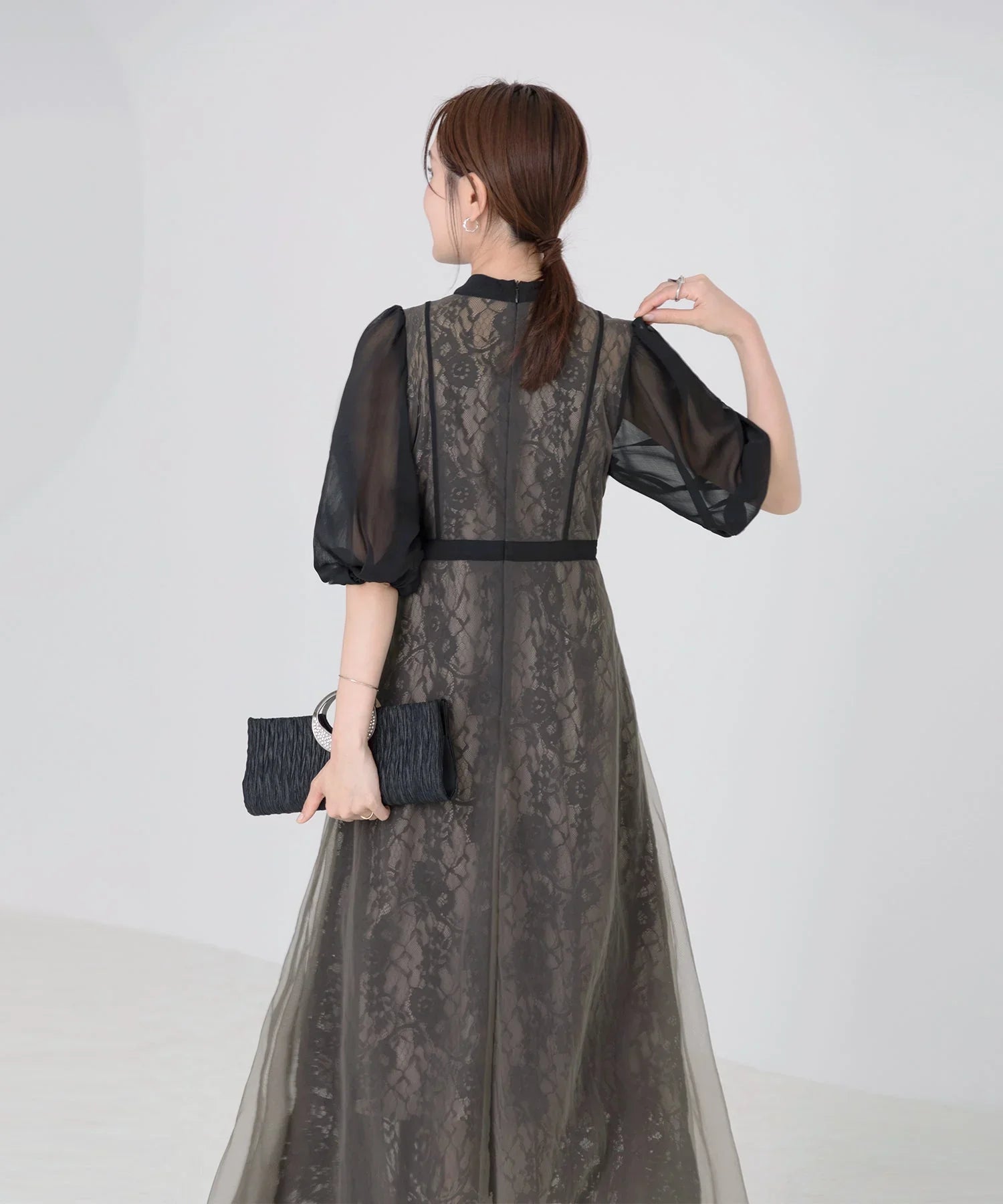 【當天出貨】高腰薄紗蕾絲A字連身裙