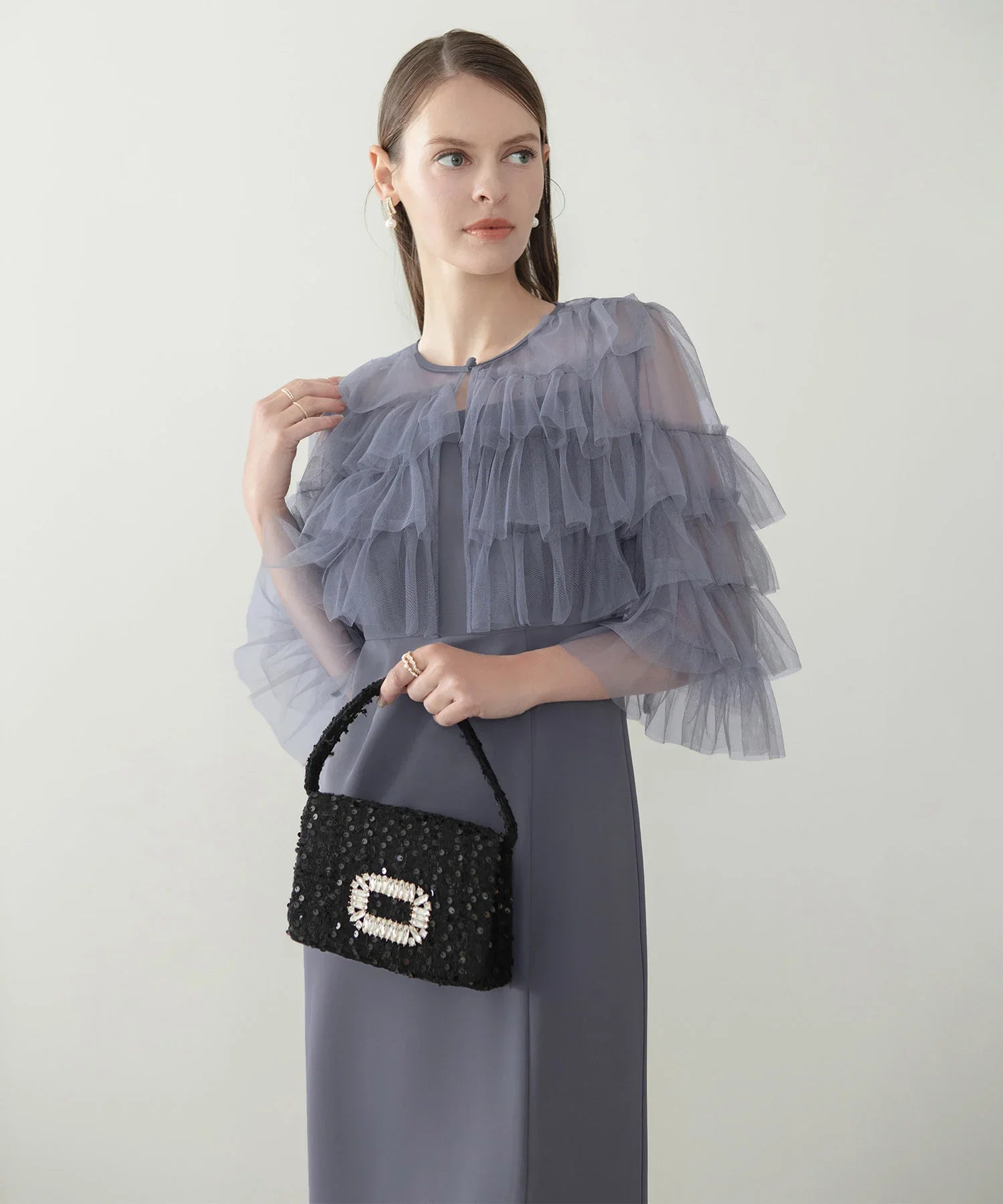 【当日発送】ティアードチュールボレロ フリルIラインワンピースドレス