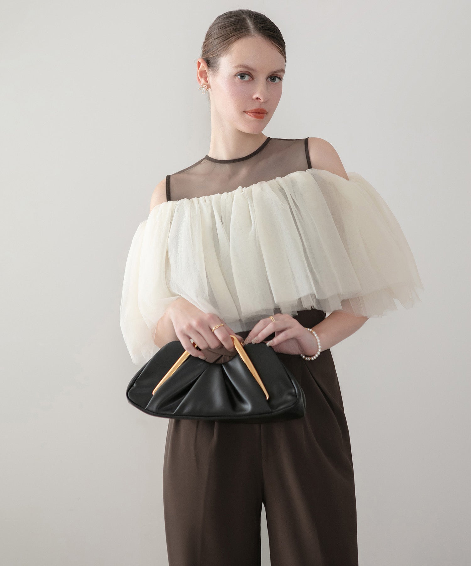 【当日発送】シアーチュールオフショルダーセットアップパンツドレス