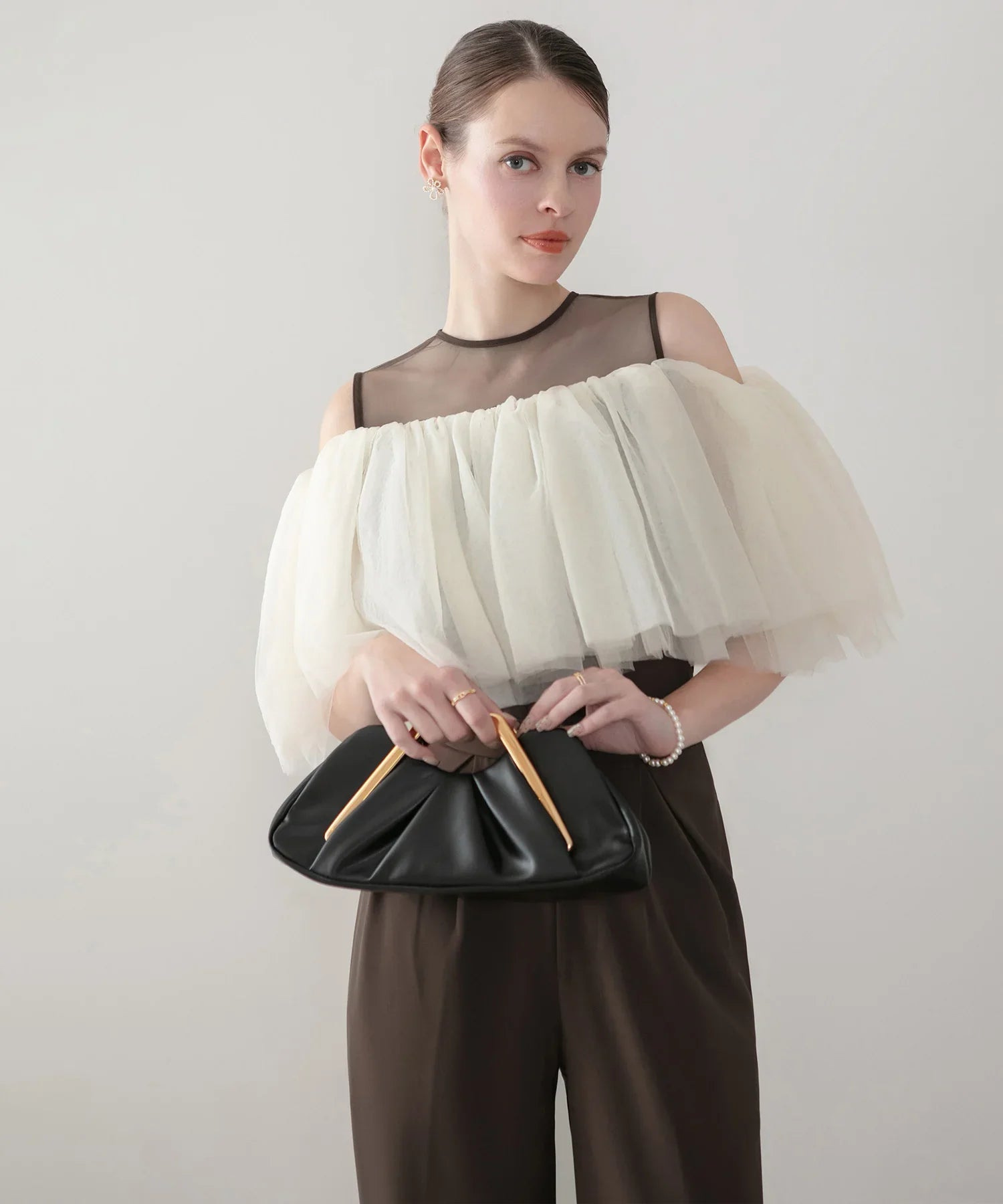 【当日発送】シアーチュールオフショルダーセットアップパンツドレス