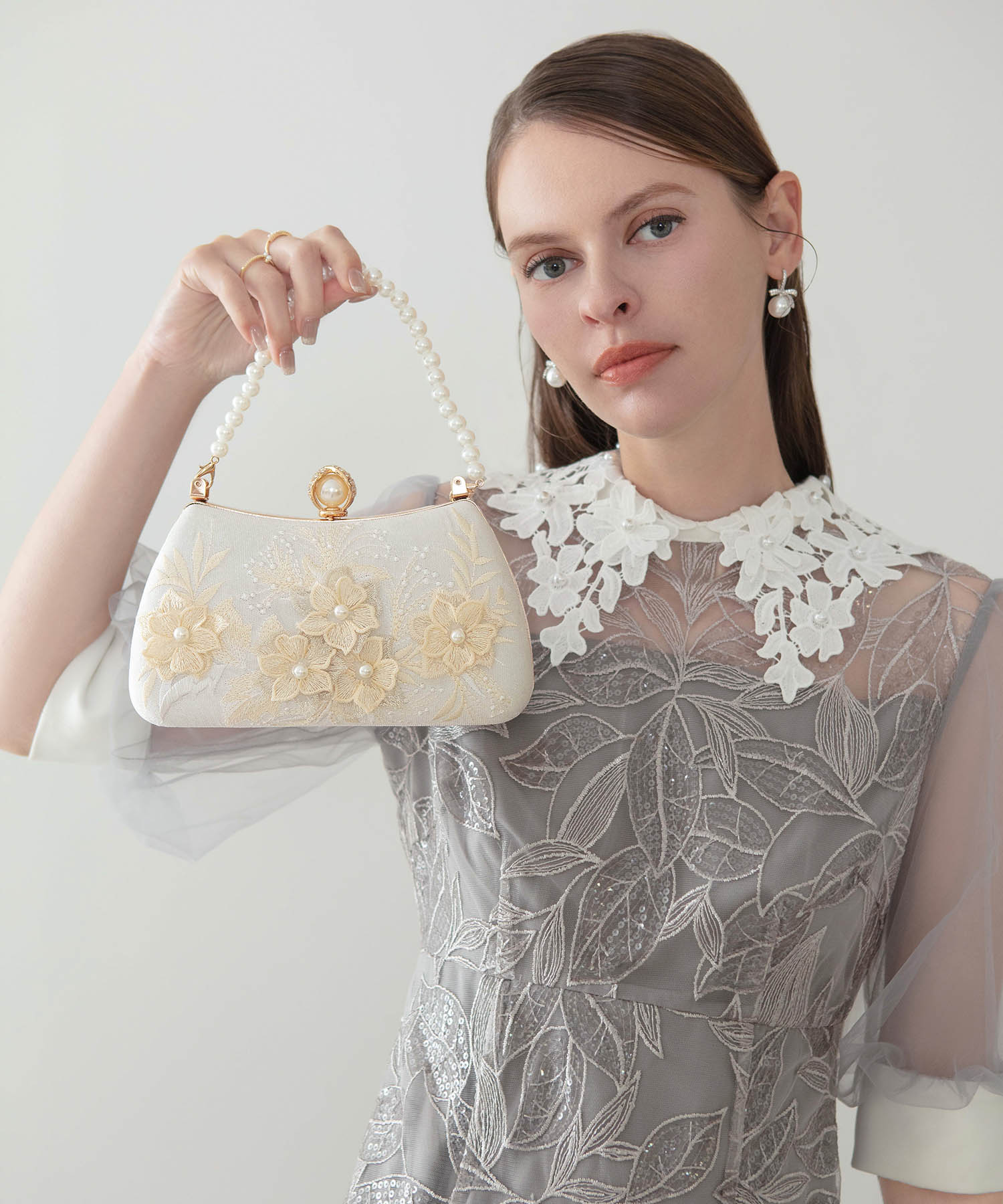 【当日発送】3WAYフラワーパールハンドルパーティーバッグ