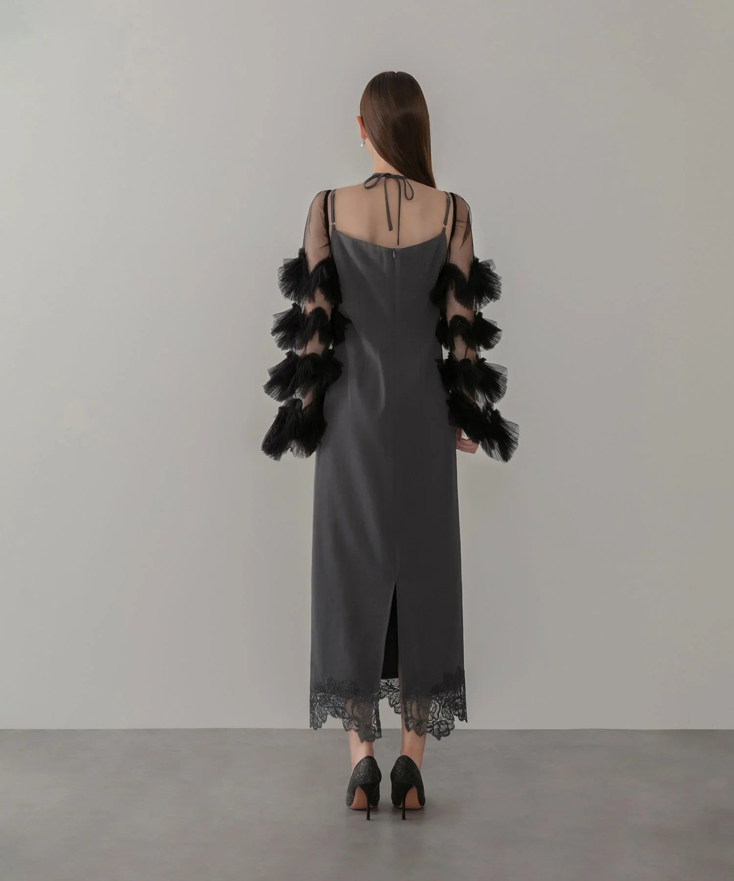 【当日発送】チュールフリルスリーブベストセットワンピースドレス