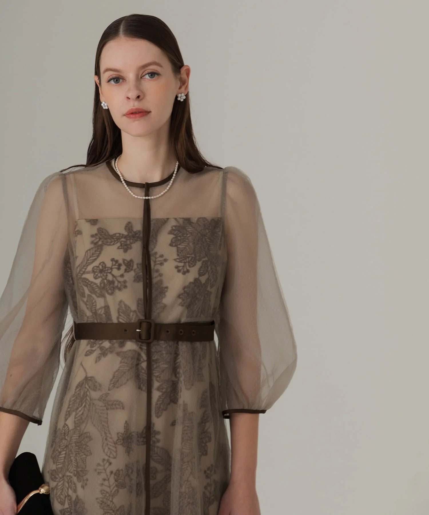 【当日発送】チュールパイピングリーフベルトAラインワンピースドレス