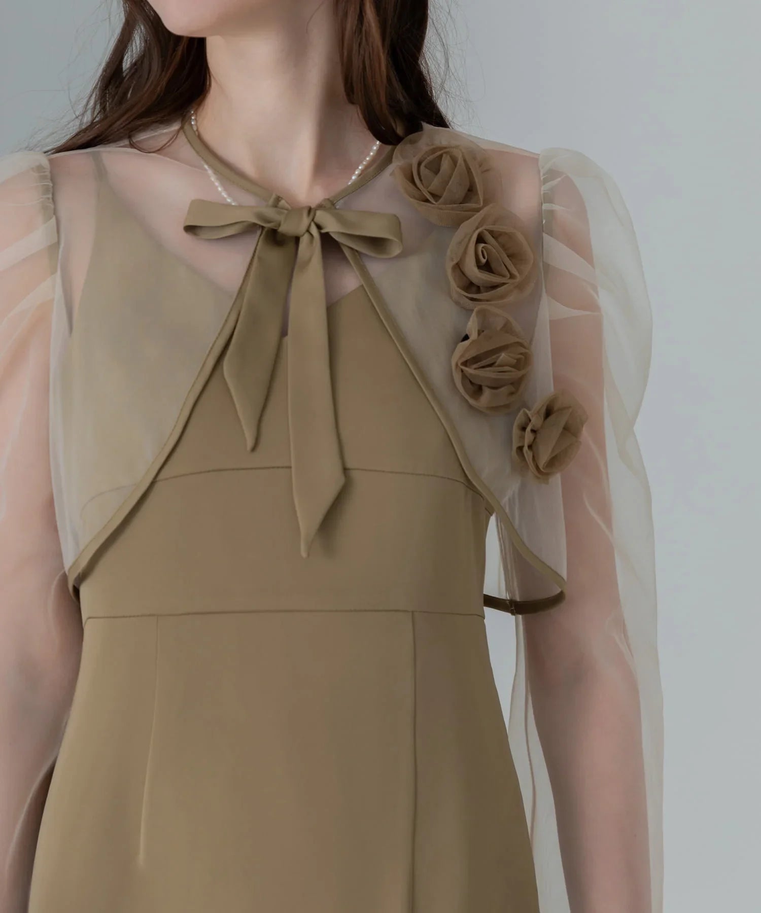 【当日発送】ローズボレロシアースリーブIラインワンピースドレス