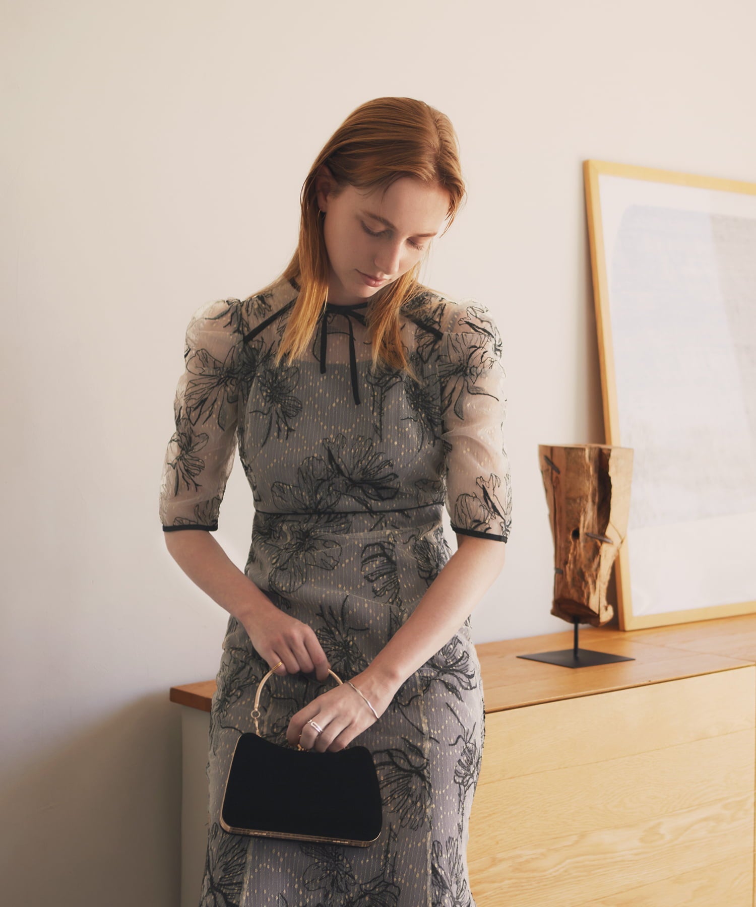 【当日発送】花柄リボンパフスリーブマーメイドワンピースドレス