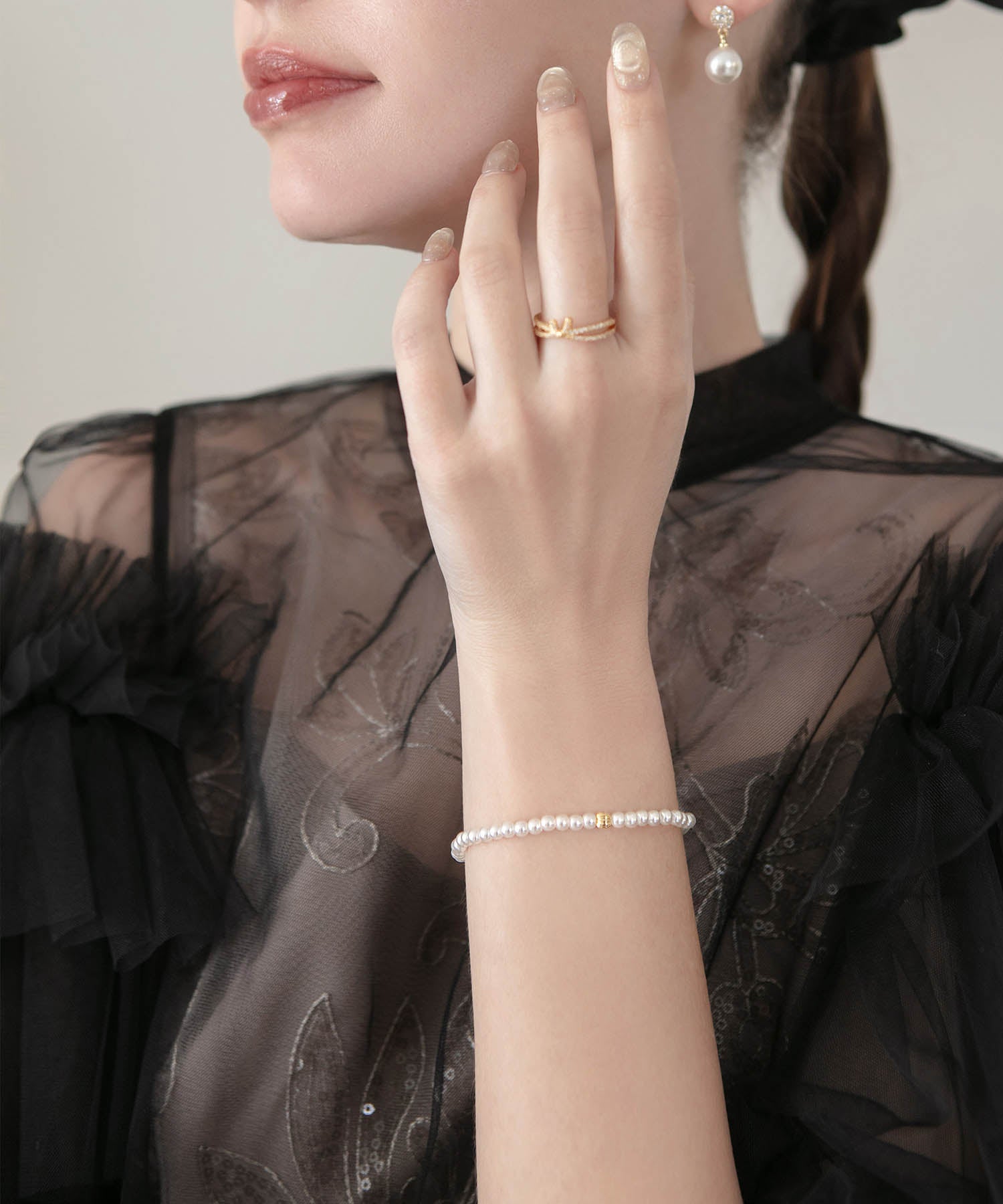 【当日発送】パールラインゴールドパーツブレスレット