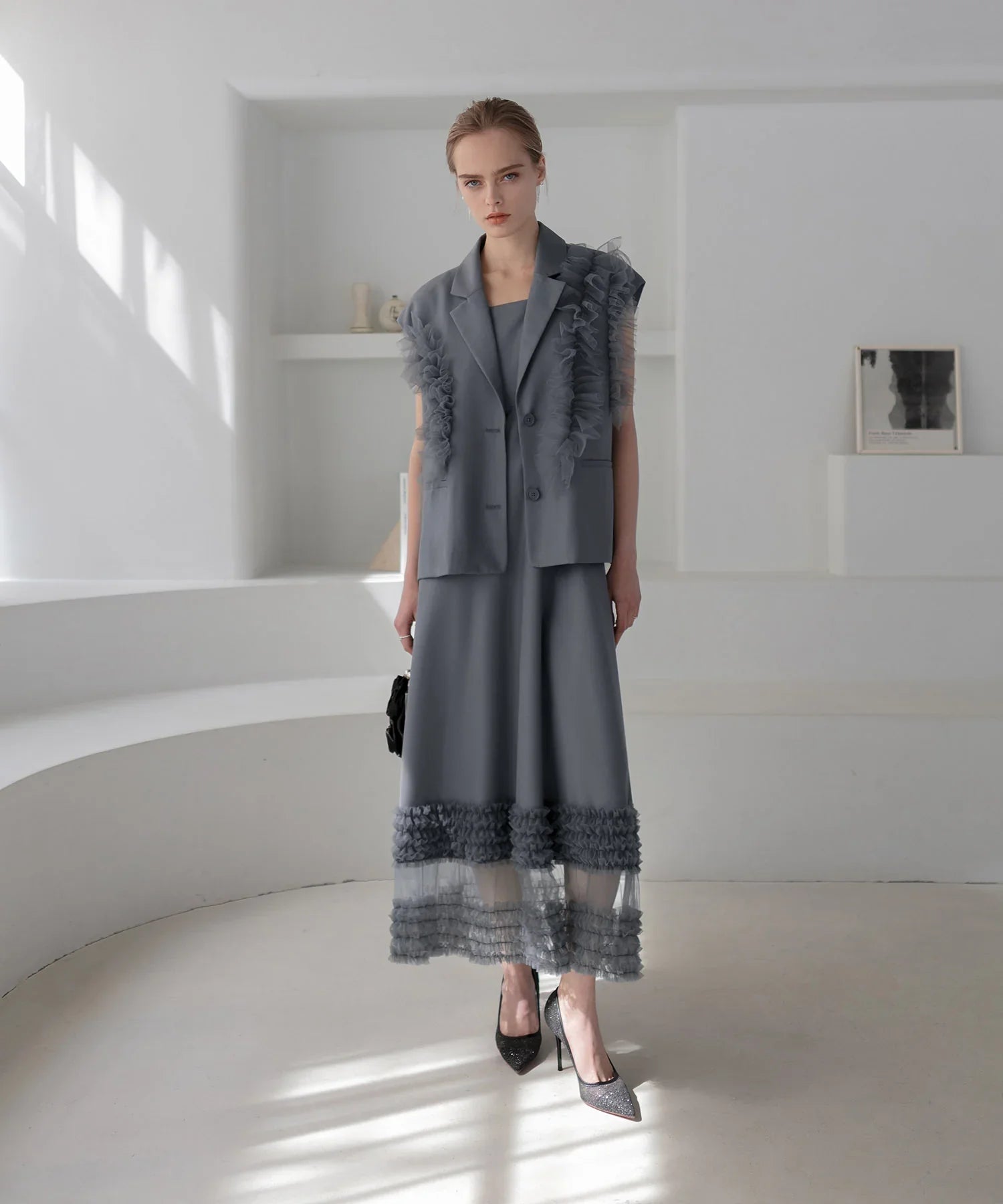 【当日発送】チュールフリルセットアップワンピースドレス