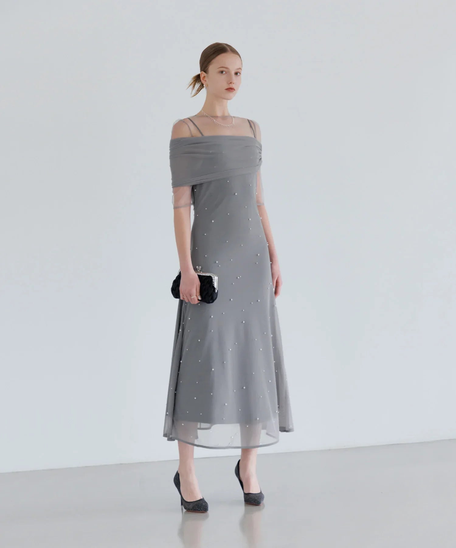 【一部当日発送】2WAYチュールトップスパールAラインワンピースドレス