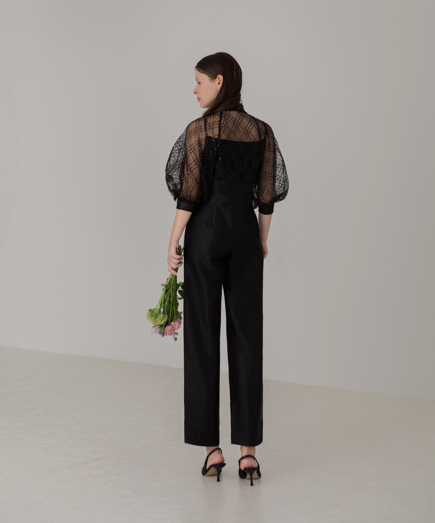 【当日発送】ドットスパンコールリボンボレロオールインワンパンツドレス